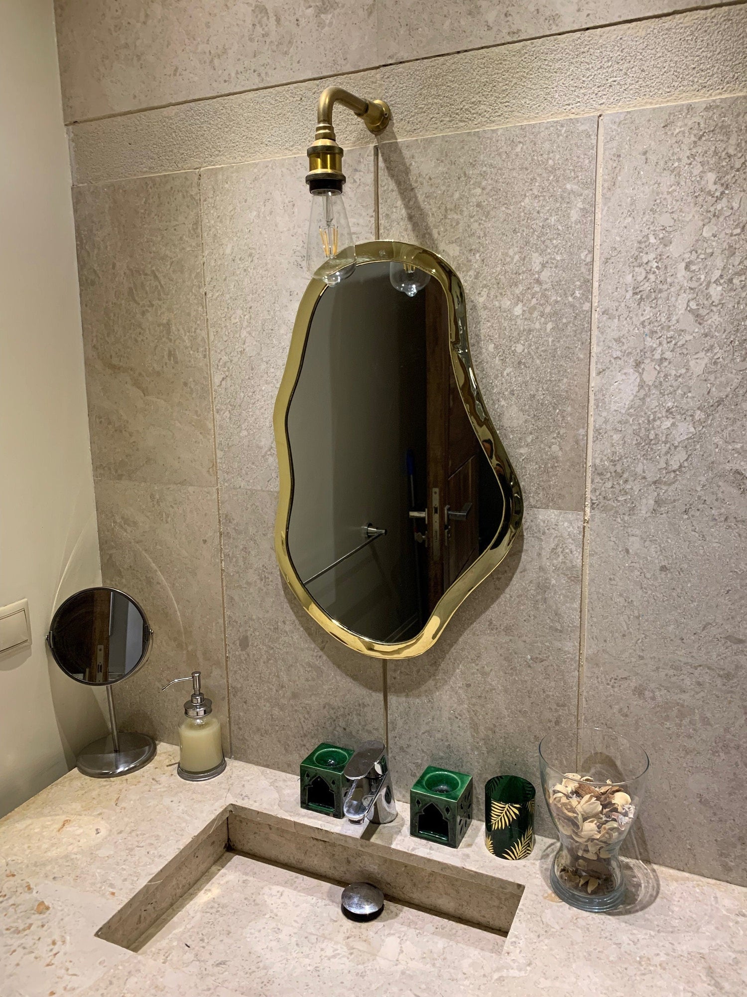 Varaudu Asymmetrical Mirror Wall Brass Mirror 369099721 - Antique Brass Bathroom Mirror, Vanity Wall Decor