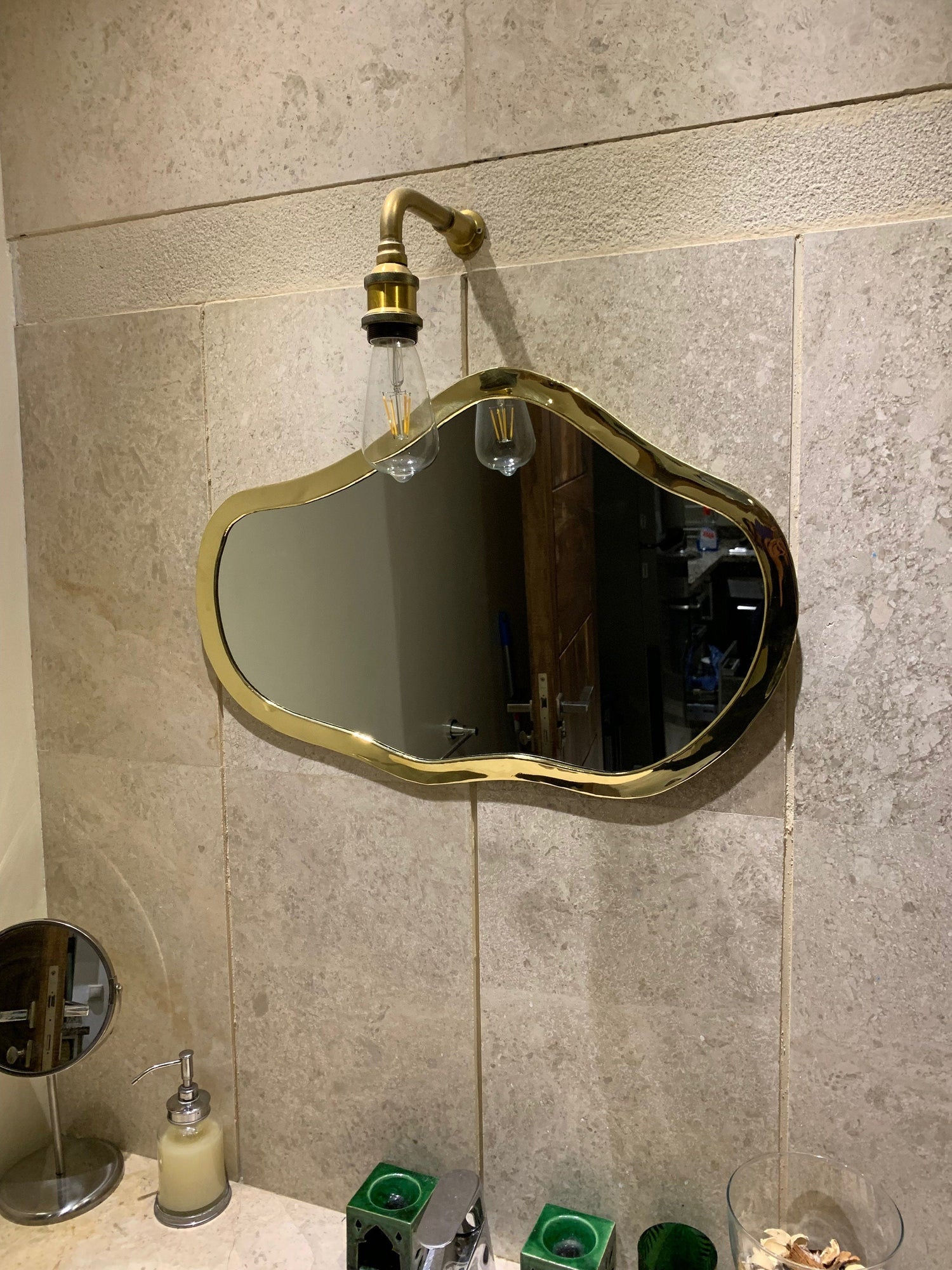 Varaudu Asymmetrical Mirror Wall Brass Mirror 369099721 - Antique Brass Bathroom Mirror, Vanity Wall Decor