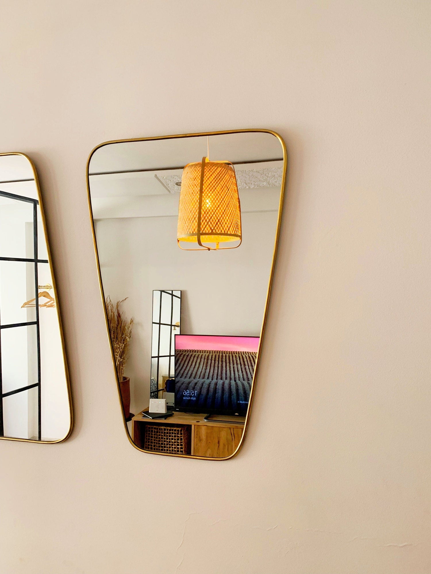 Varaudu Gold Wall Brass Mirror Triangle Mirror 369099720 - Antique Brass Bathroom Mirror, Vanity Wall Decor