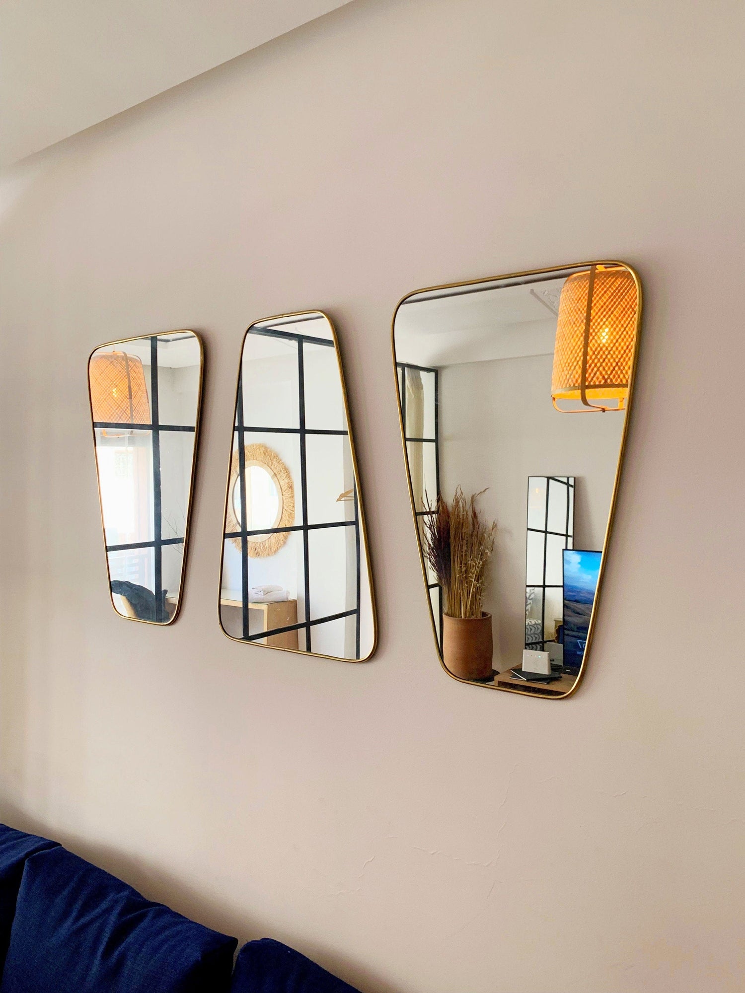 Varaudu Gold Wall Brass Mirror Triangle Mirror 369099720 - Antique Brass Bathroom Mirror, Vanity Wall Decor