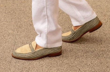 Minimal Beige Raffia Loafers – Handwoven Natural Slip-On