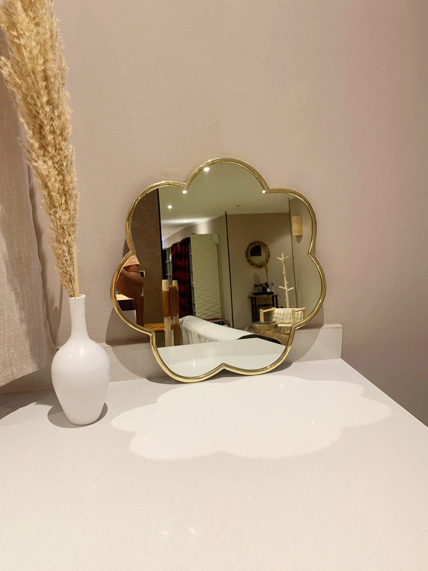 Varaudu Handmade Flower Brass Mirror Customized Gold Frame 369099660 - Antique Brass Bathroom Mirror, Vanity Wall Decor