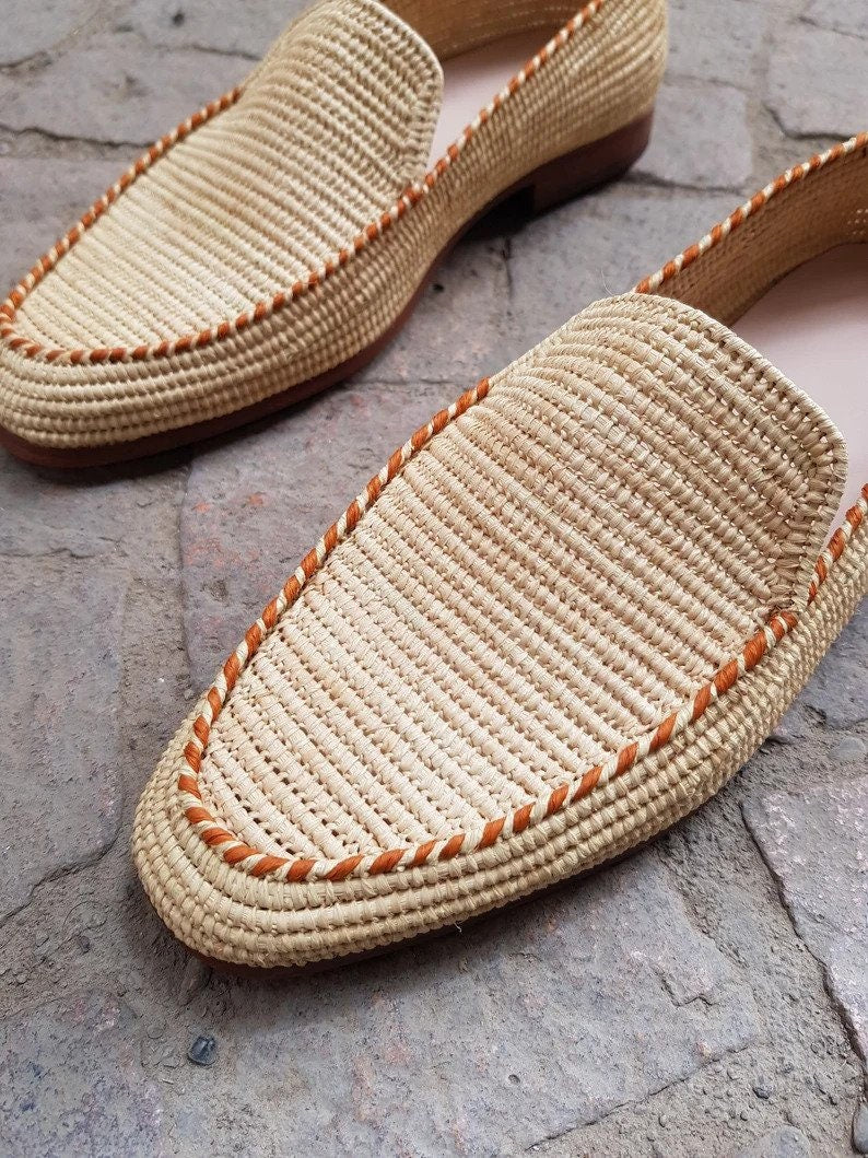 Natural Raffia Loafers – Minimal Handwoven Slip-On
