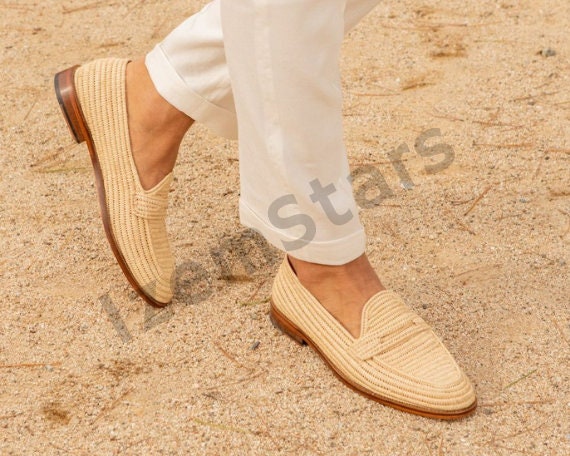 Two-Tone Raffia Loafers – Black & Natural Minimal Style