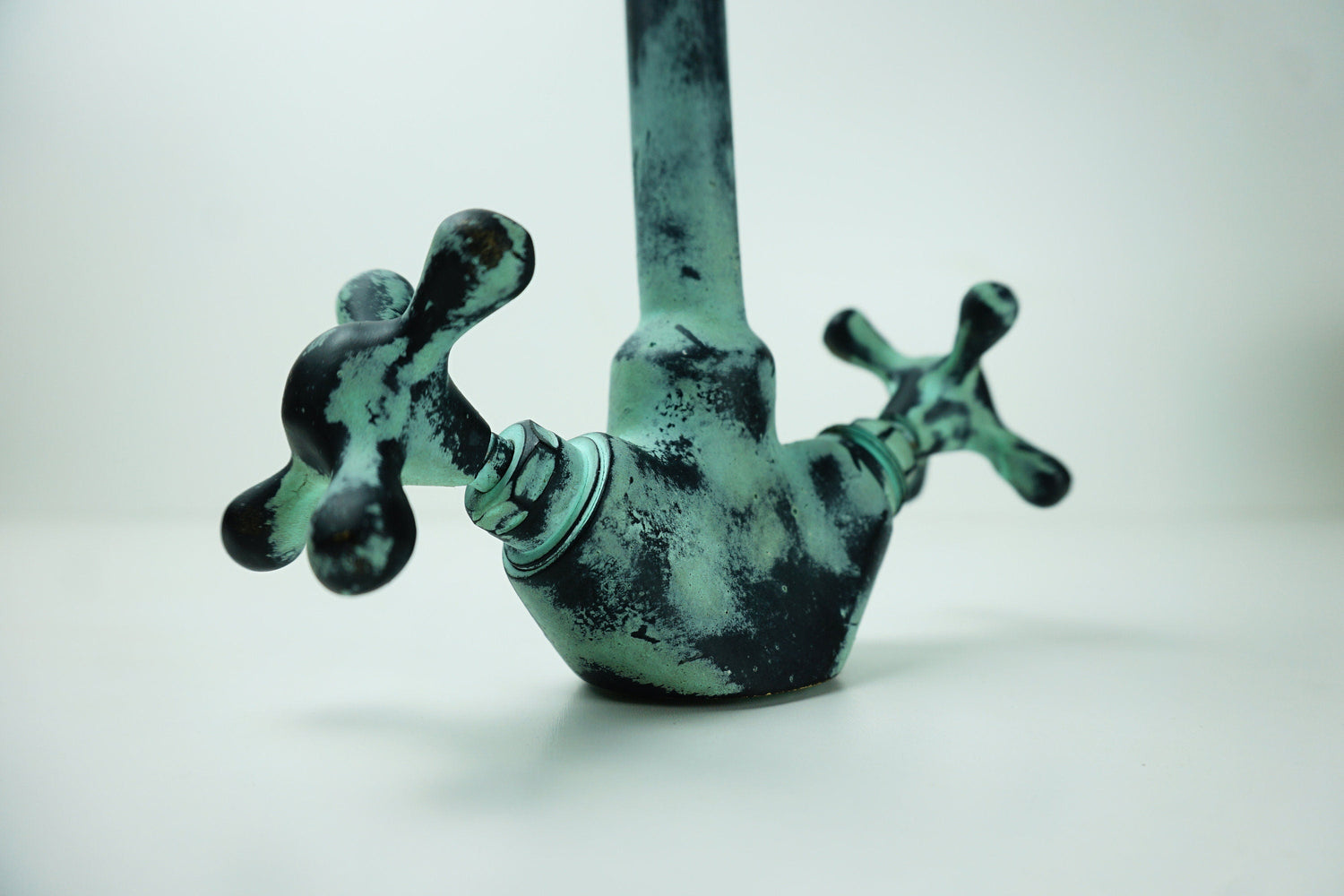 Gooseneck Bathroom Vanity Green Patina Brass Faucet, Vintage Brass Green Patina Bathroom Sink Faucet