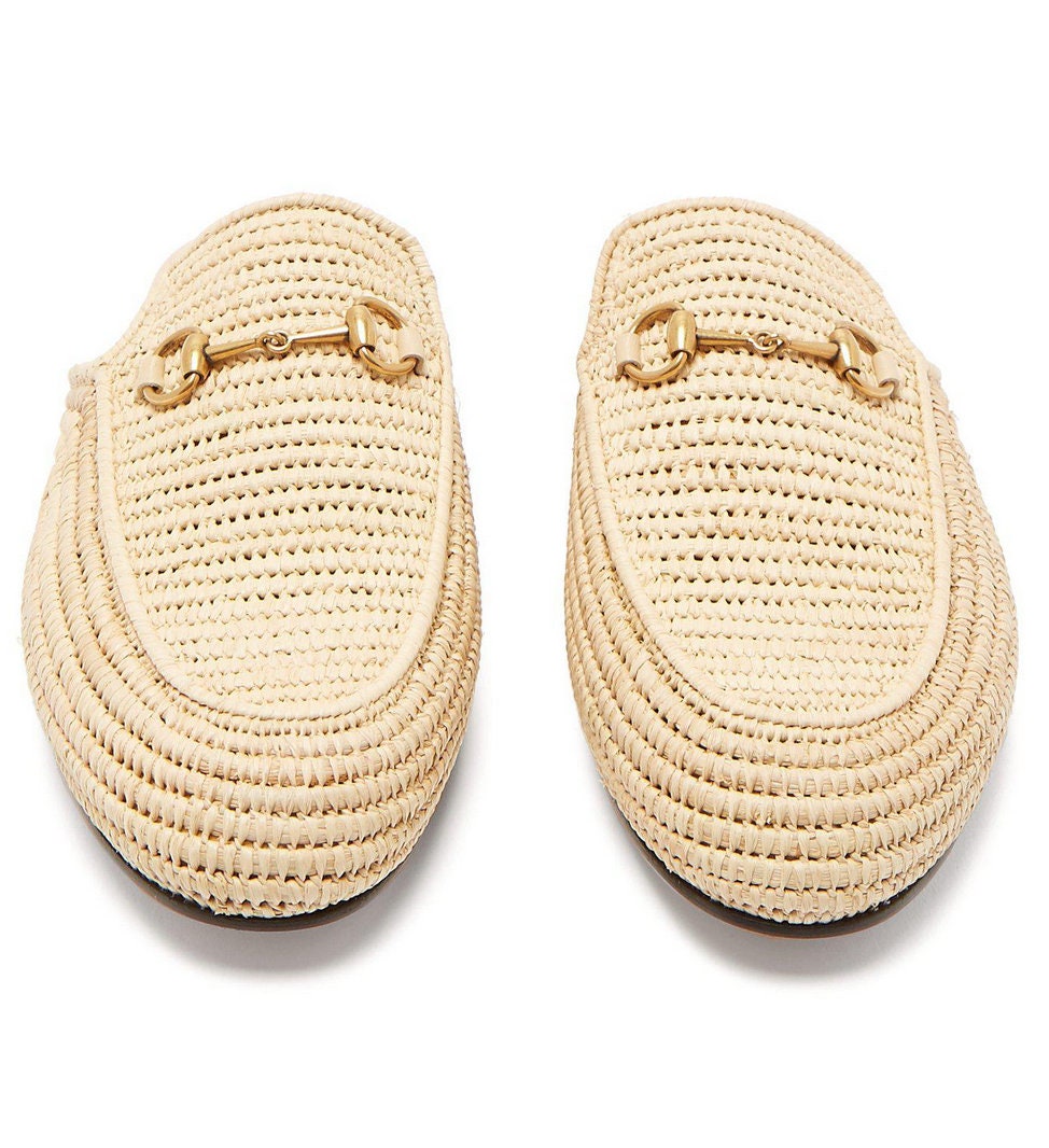 Raffia Mule Loafers with Gold Detail – Natural Minimal Luxury