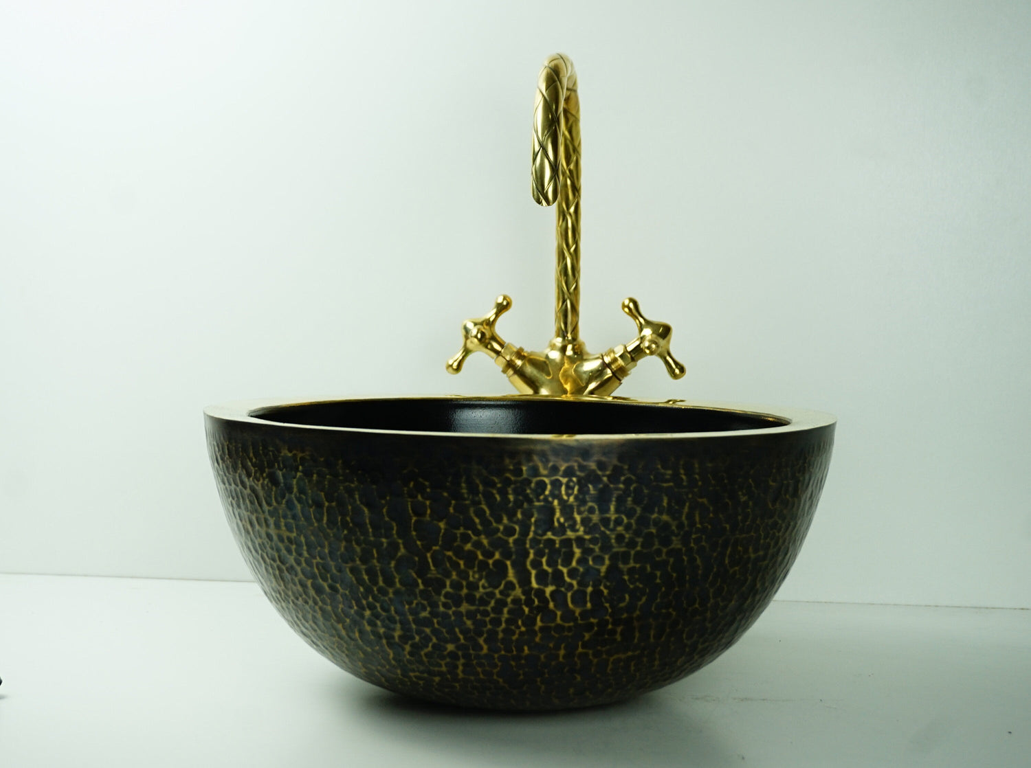 Double Walled Outside Hammered Solid brass Sink, Wash basin Lavabo Bathroom Sink