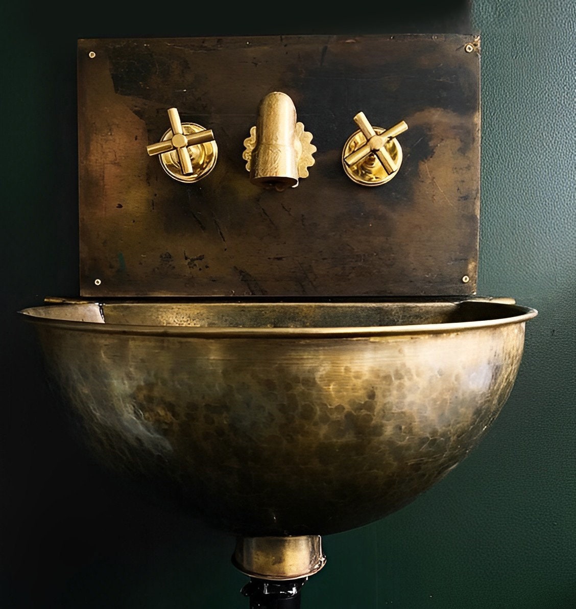 Antique Brass Wall Mount Sink With Brass Mixer Faucet
