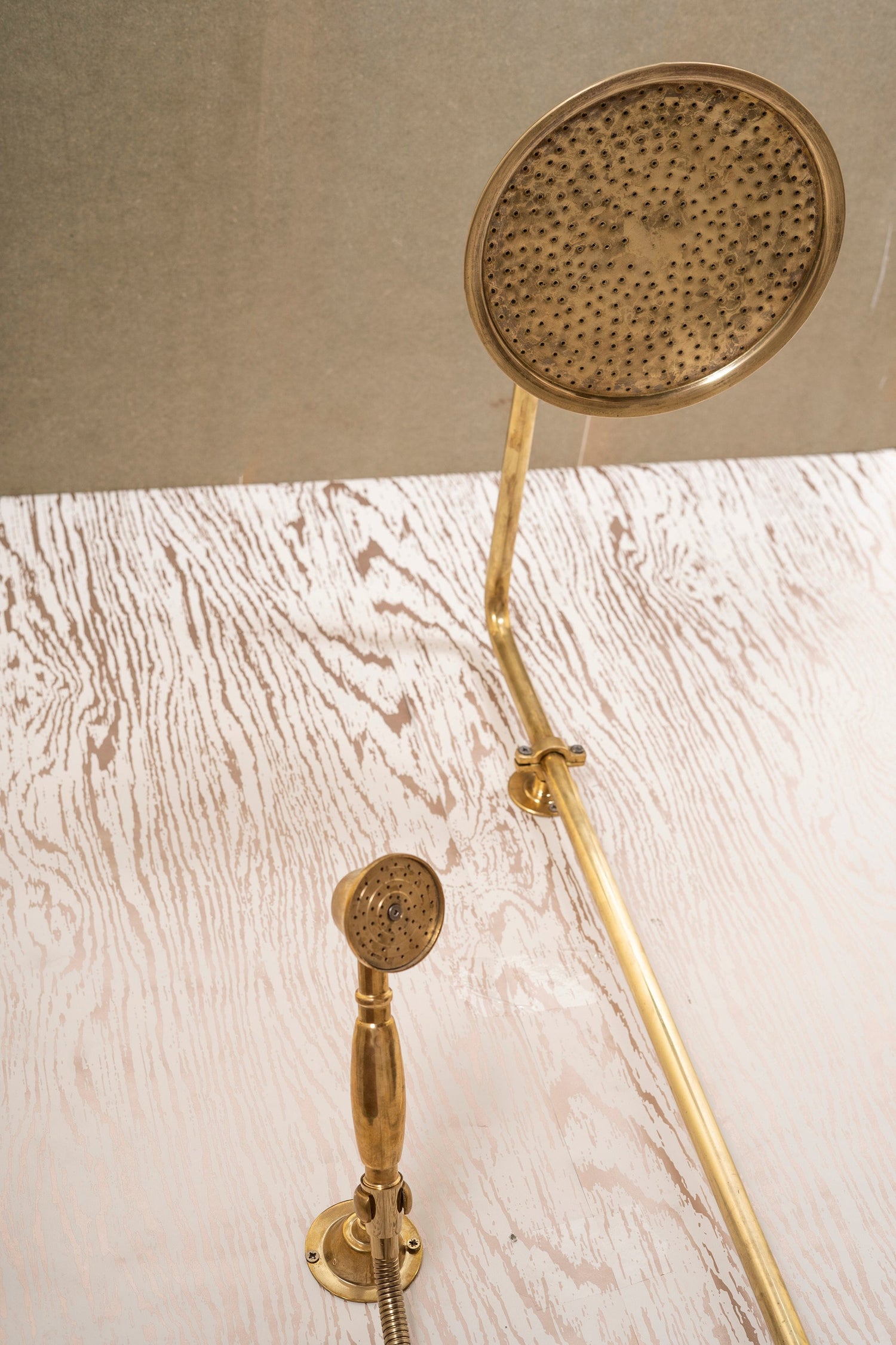 Unlacquered Brass Bathroom shower with Round Shower Head, Handheld Shower