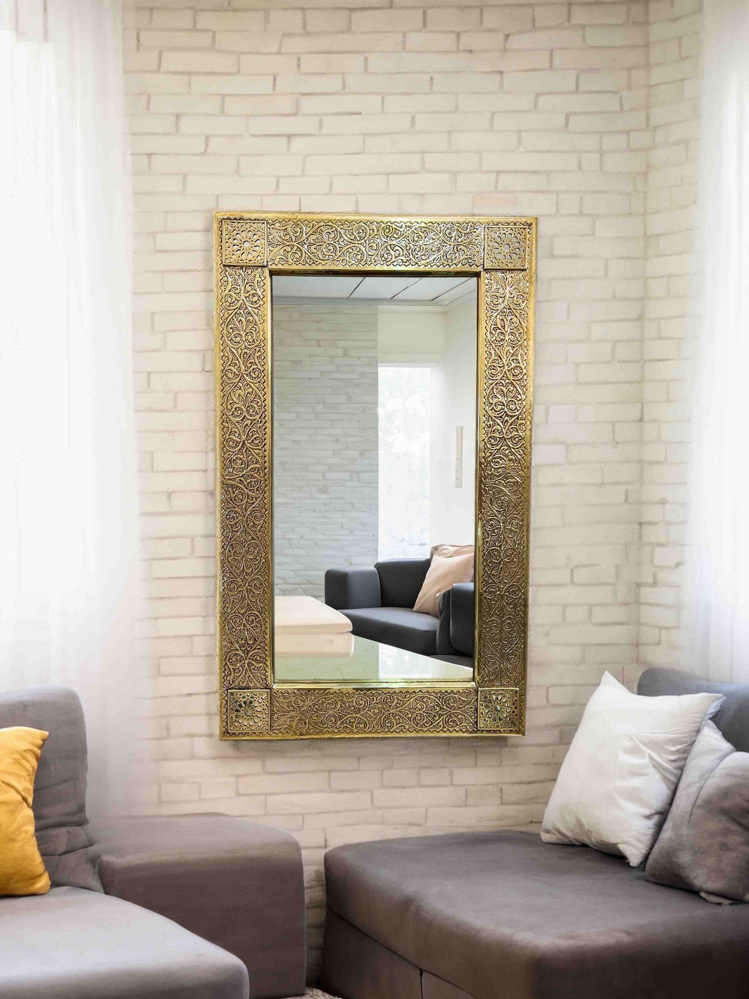 Varaudu Rectangular Brass Mirror Moroccan Brass Wall Mirror 369099706 - Antique Brass Bathroom Mirror, Vanity Wall Decor
