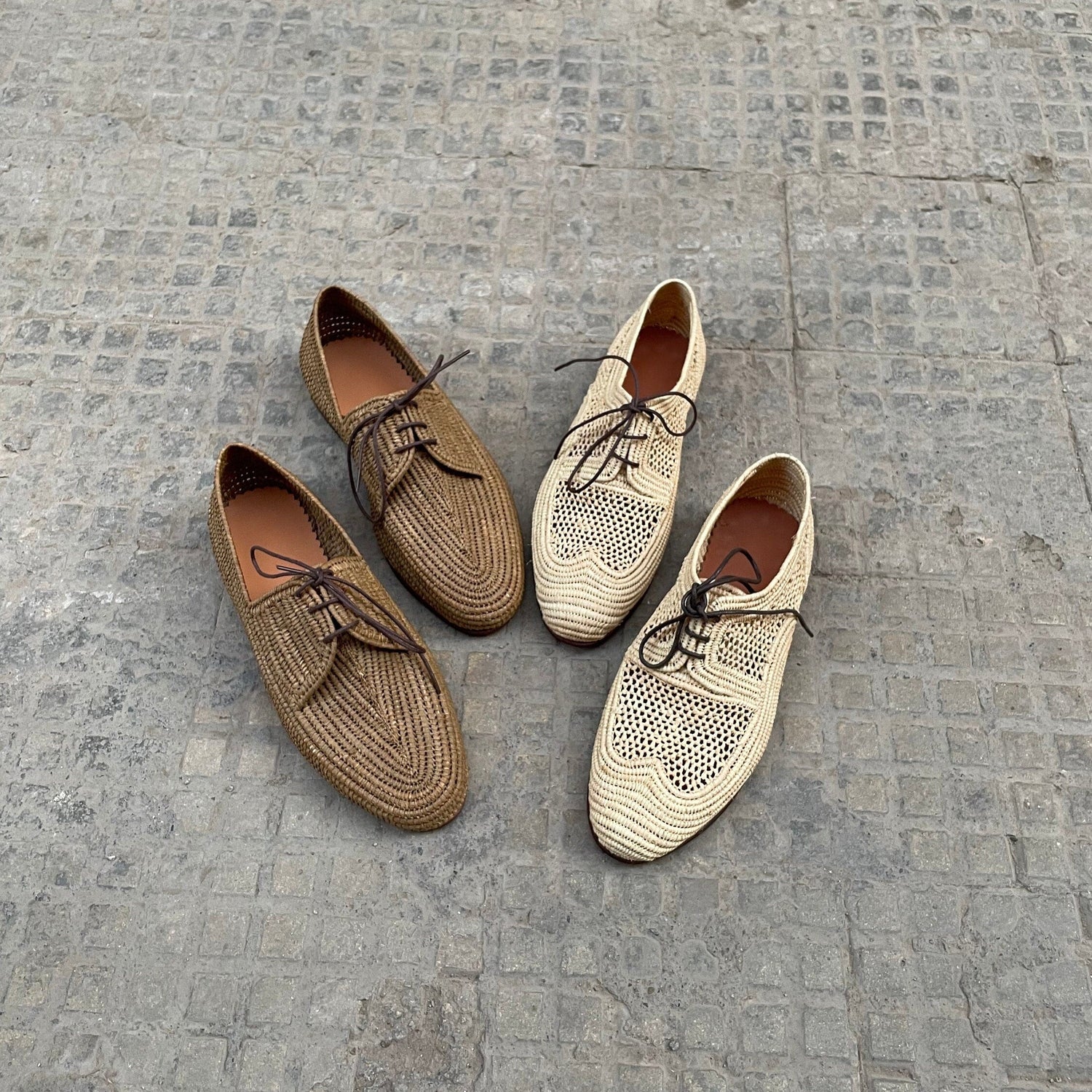 Handwoven Raffia Lace-Up Shoes – Natural & Brown Minimal Style