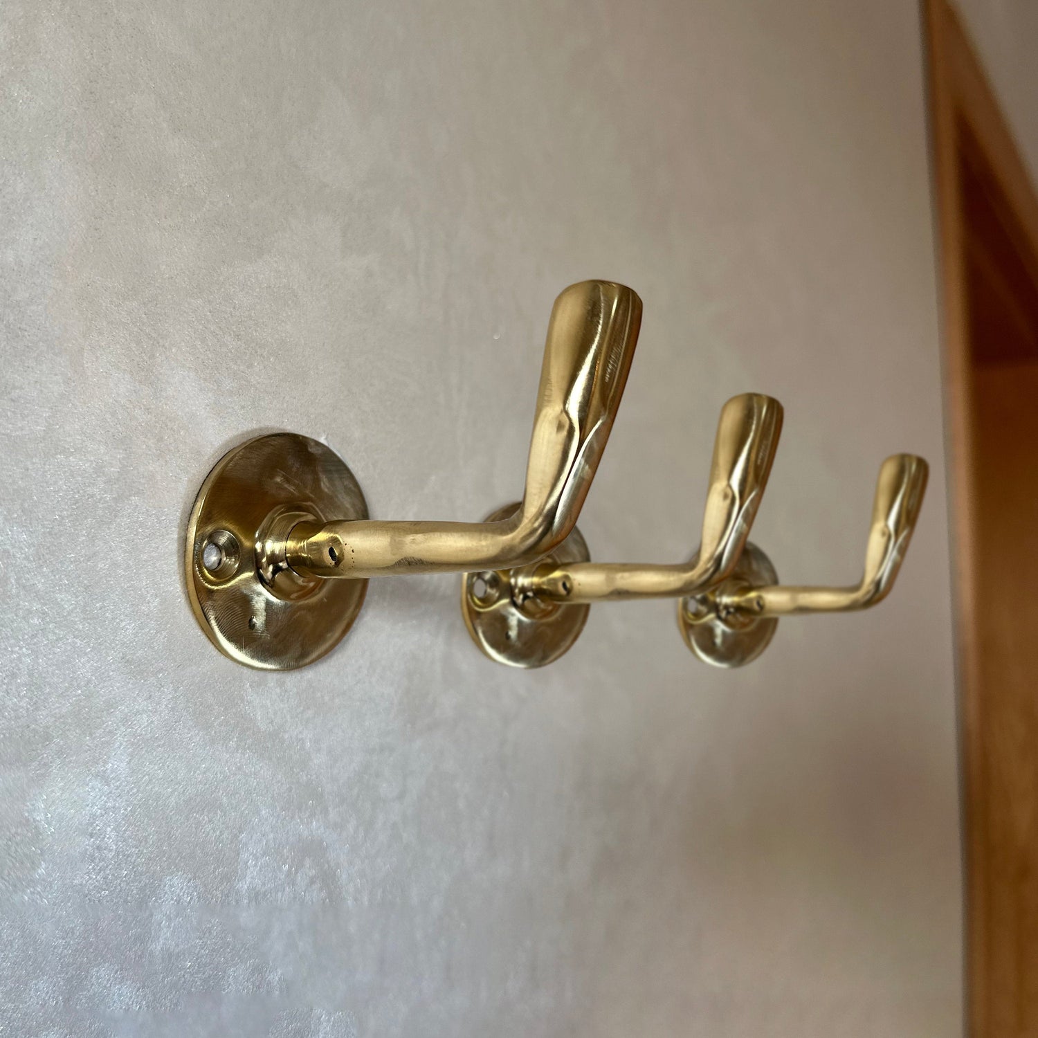 Set of 3 Unlacquered Brass Wall Hooks- Handcrafted Coat Hanger-Towel Hook for Bathrooms & Kitchens