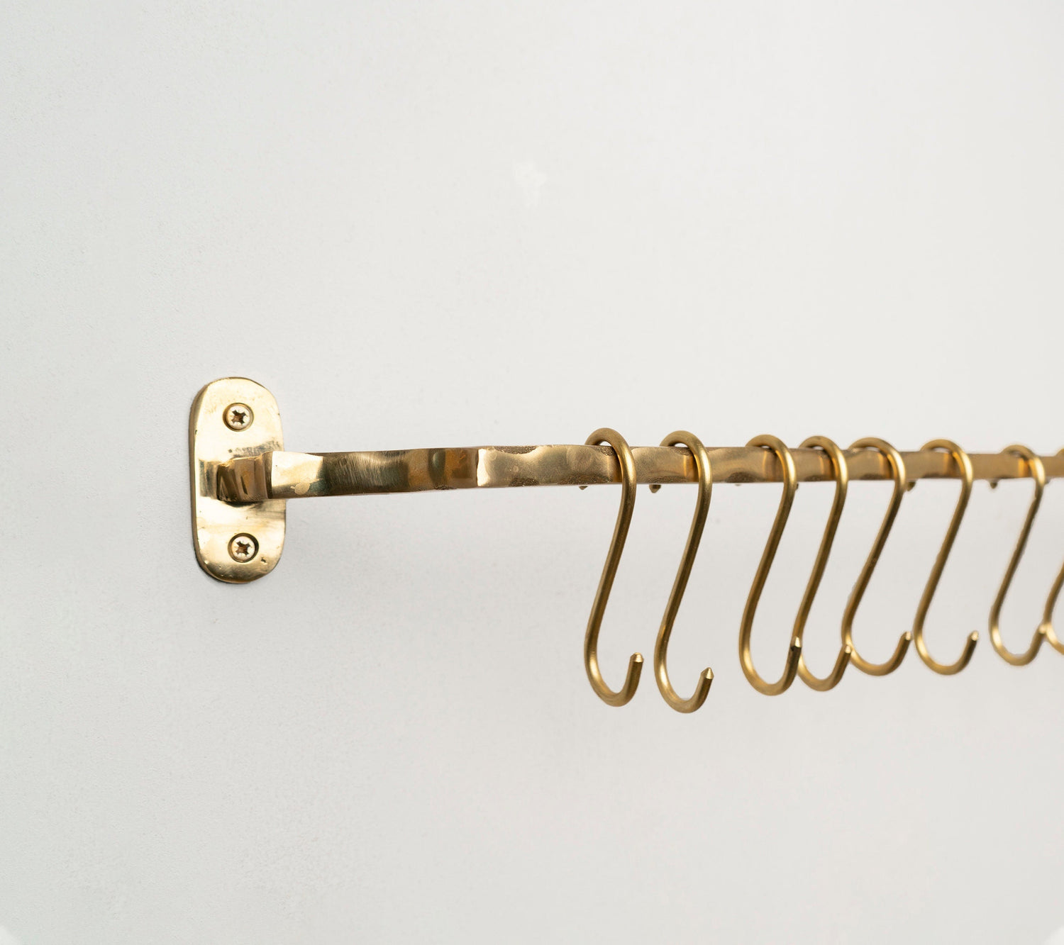 Unlacquered Solid Brass Pot Rail With Hooks , Vintage Pot Hangers for Kitchen