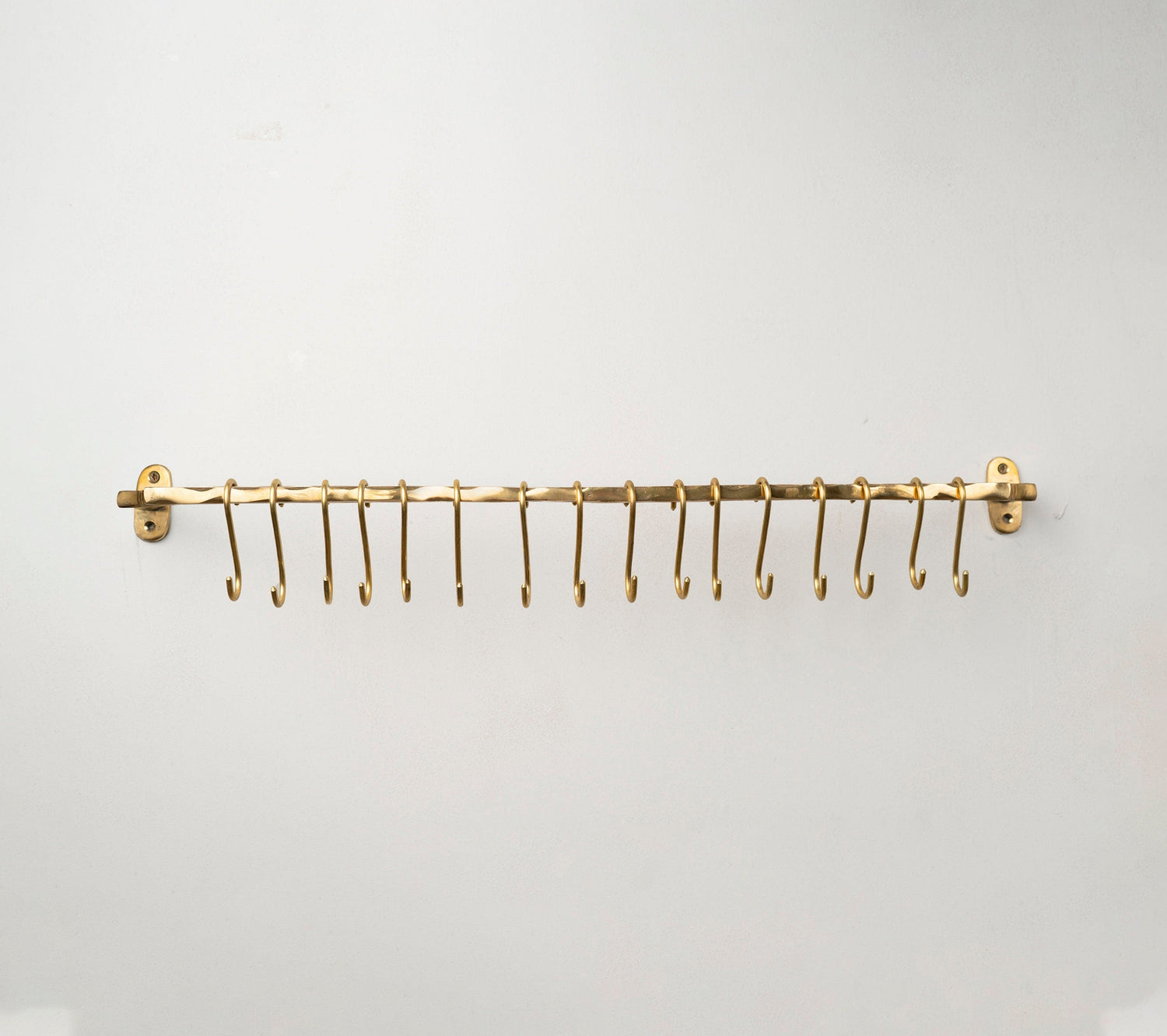 Unlacquered Solid Brass Pot Rail With Hooks , Vintage Pot Hangers for Kitchen