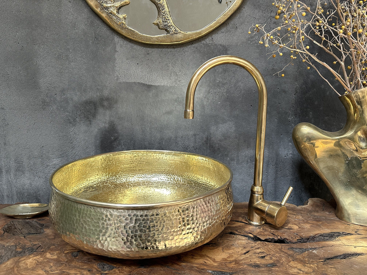 Round Hammered Brass Sink – Vessel Vanity Bowl