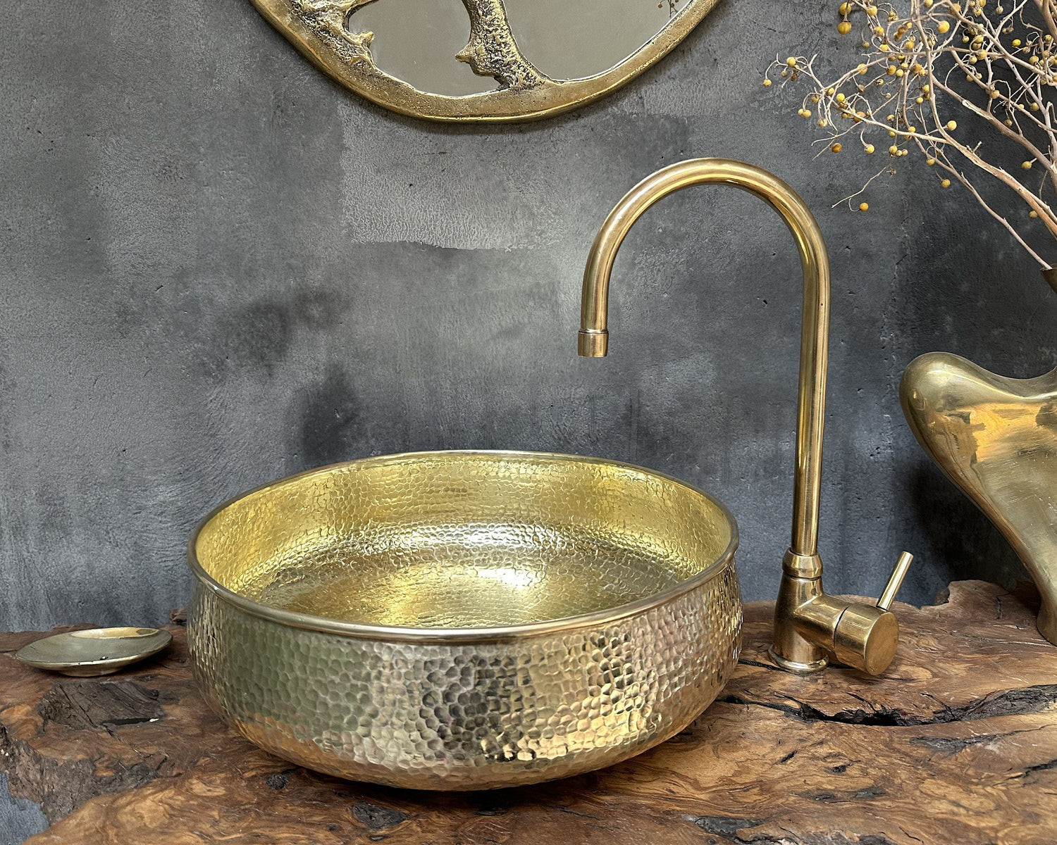 Round Hammered Brass Sink – Vessel Vanity Bowl