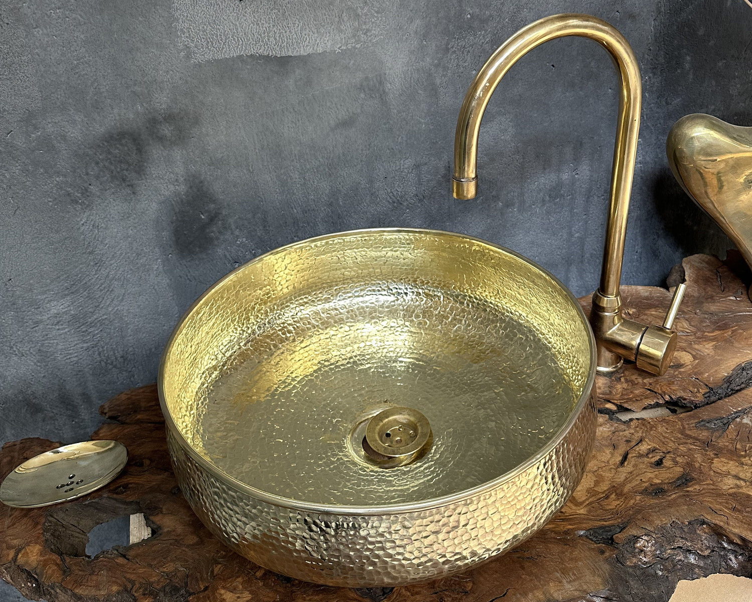 Round Hammered Brass Sink – Vessel Vanity Bowl