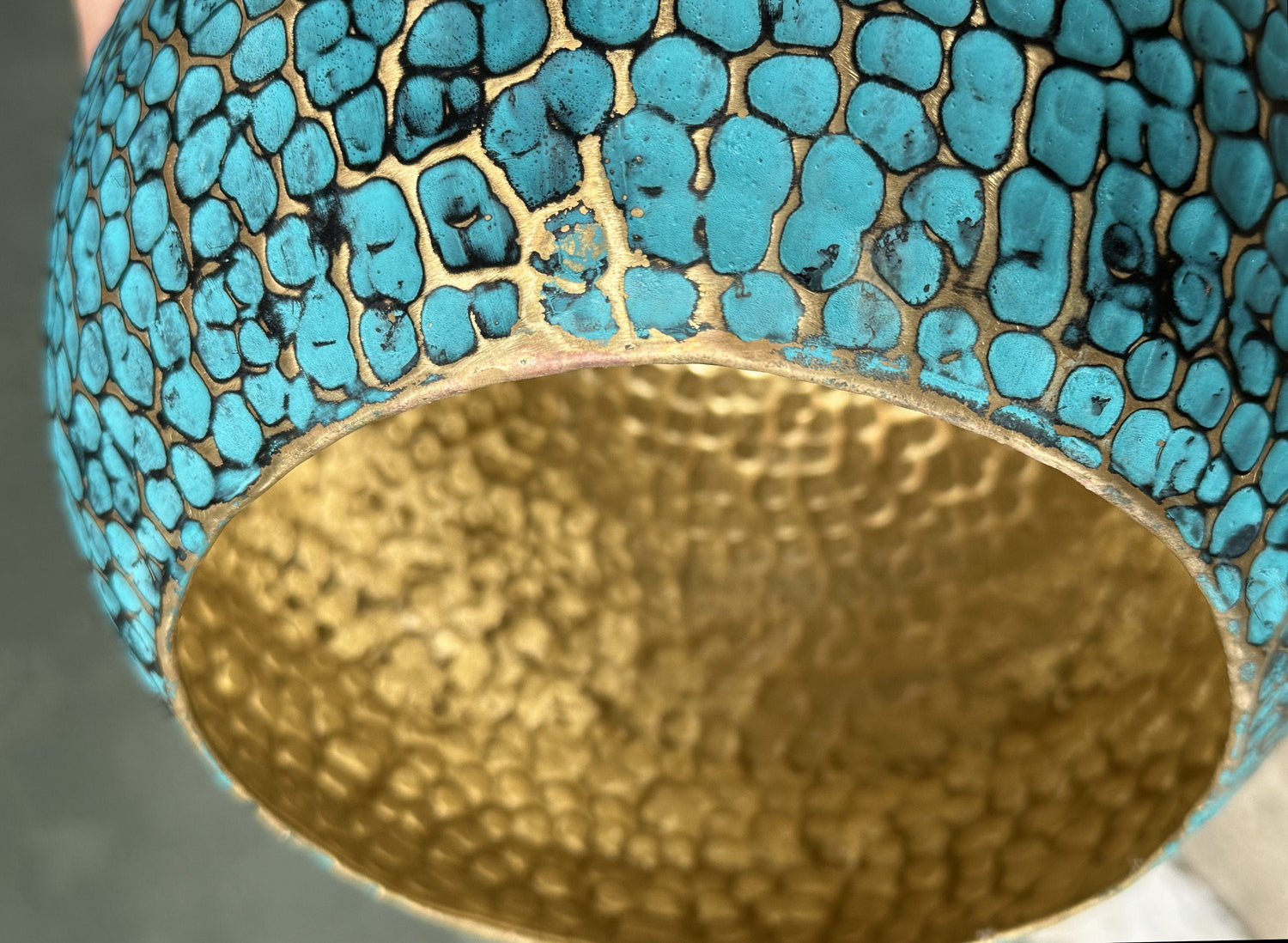 Blue Patina Brass Pendant Light - Handcarfted Island Kitchen Lighting