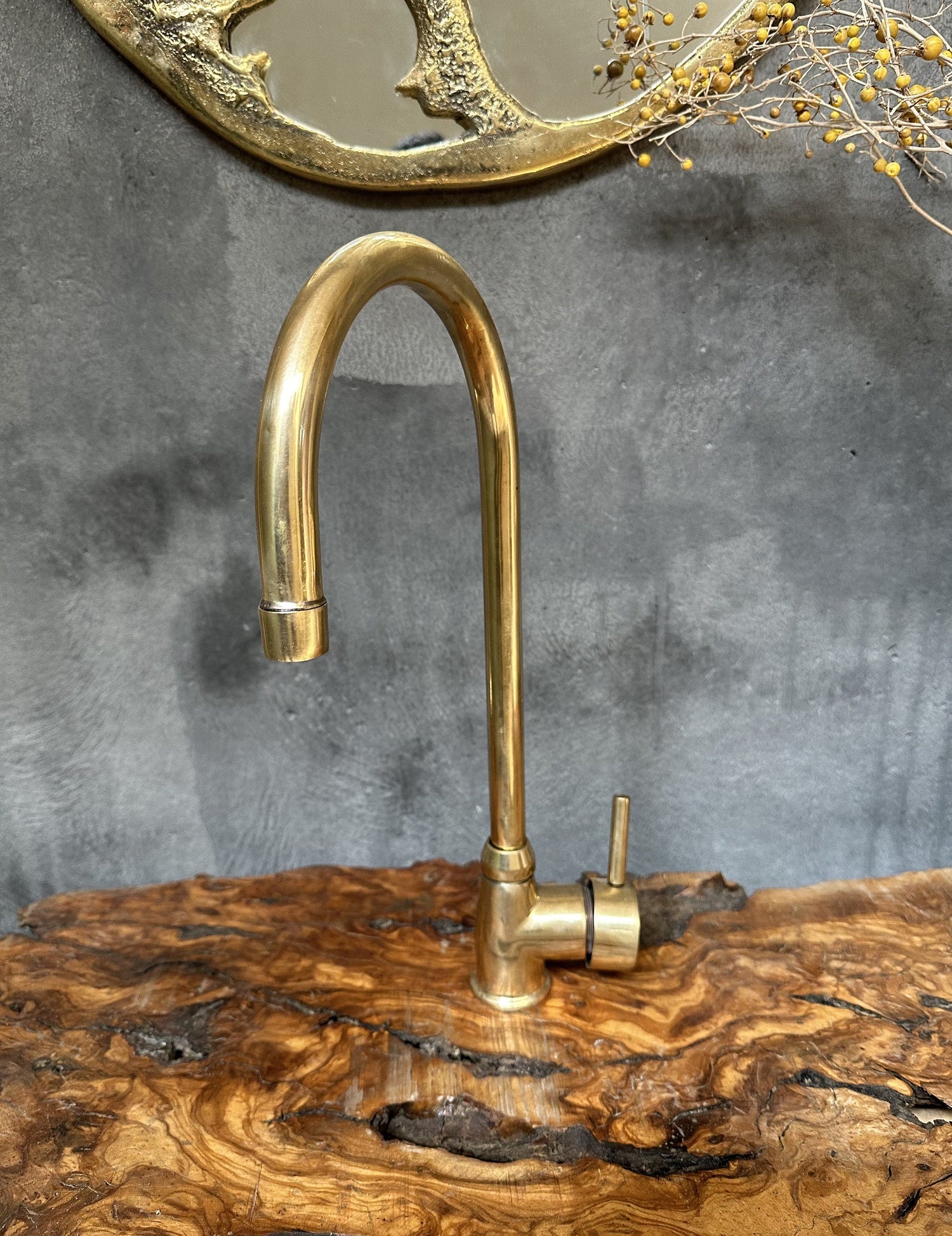 Unlacquered Brass Mixer Faucet, Solid Brass Bathroom & Bar Faucet with Single Handle