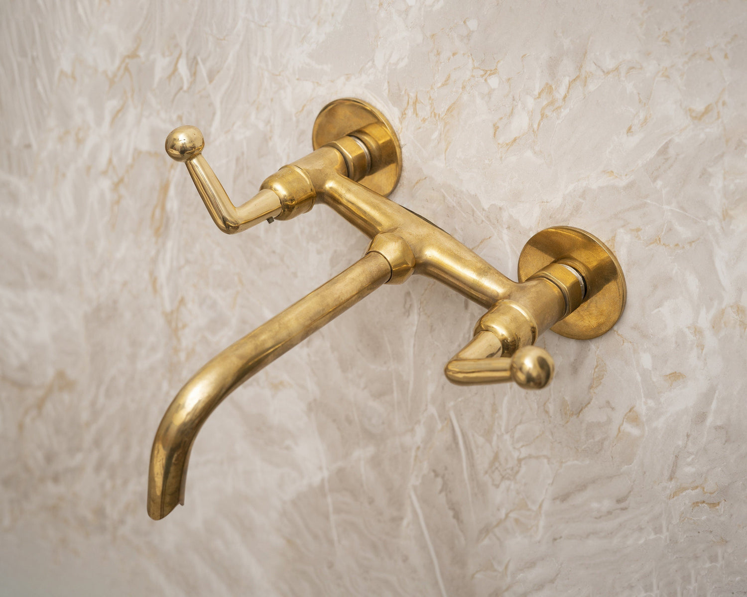 Unlacquered Brass Tub Filler Faucet With Lever Handles