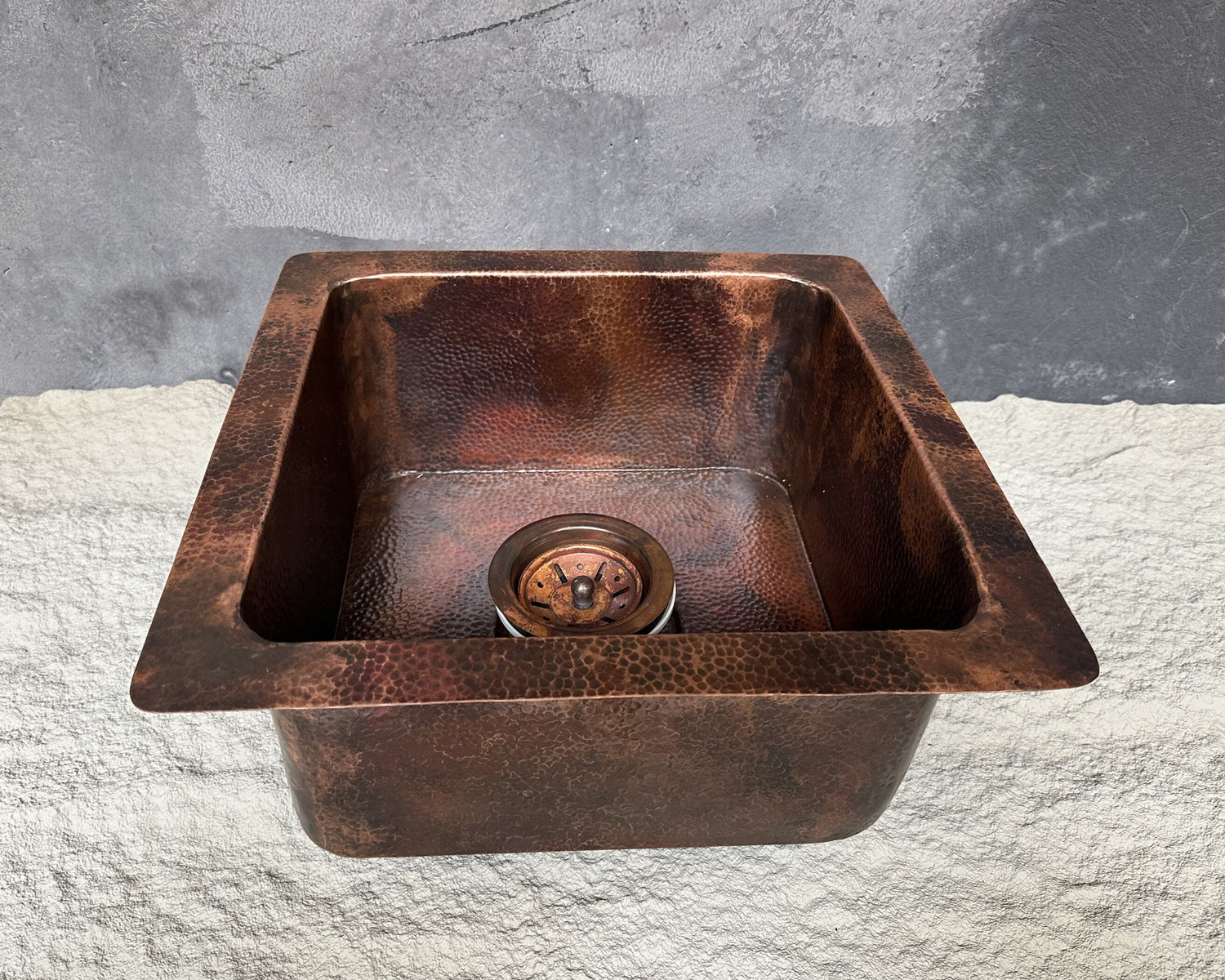 Undermount Copper Sink – Aged Square Single Basin
