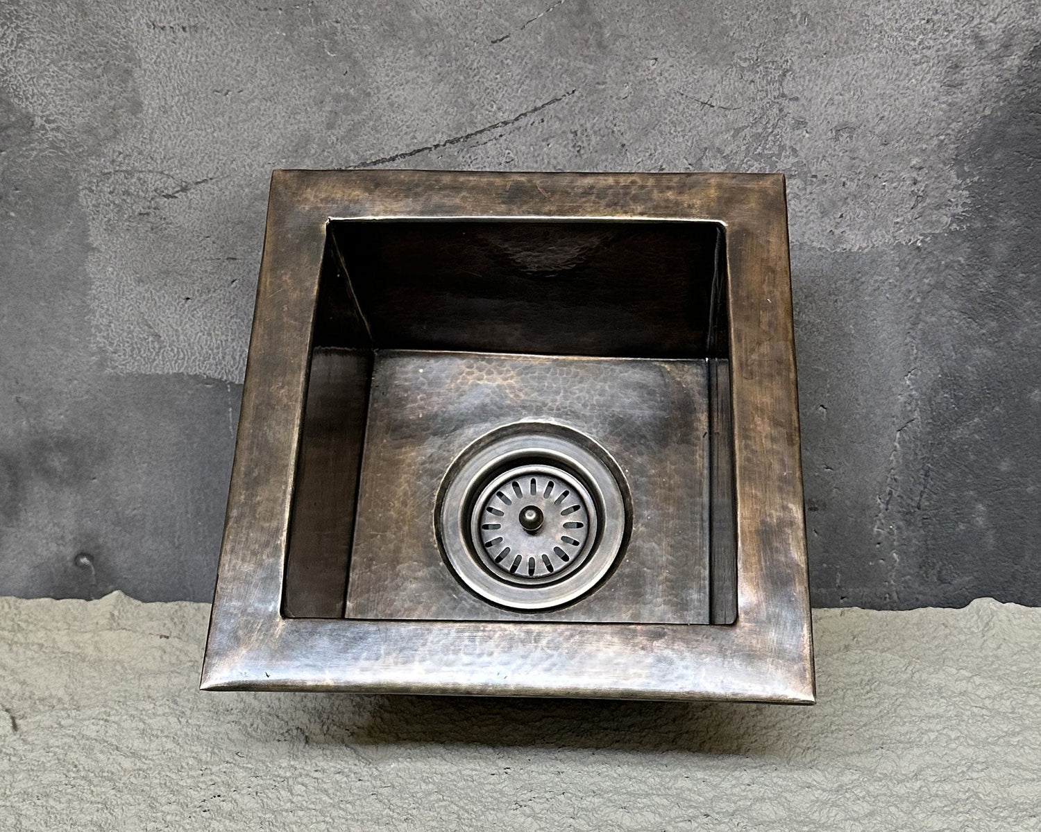 Bronze Undermount Bar Sink – Hammered Square Brass