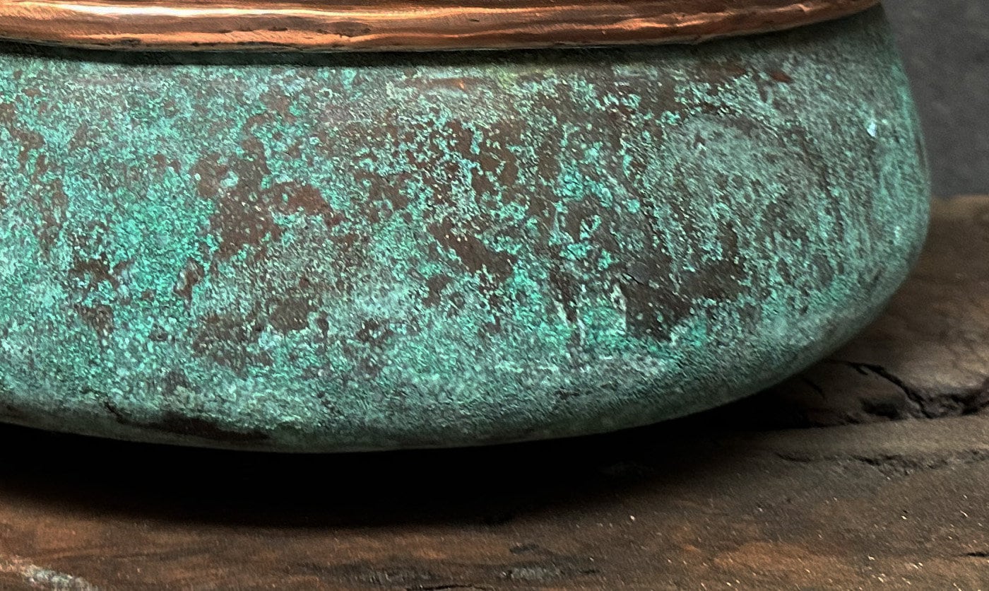 Green Patina Copper Sink – Oxidized Vessel for Bathroom