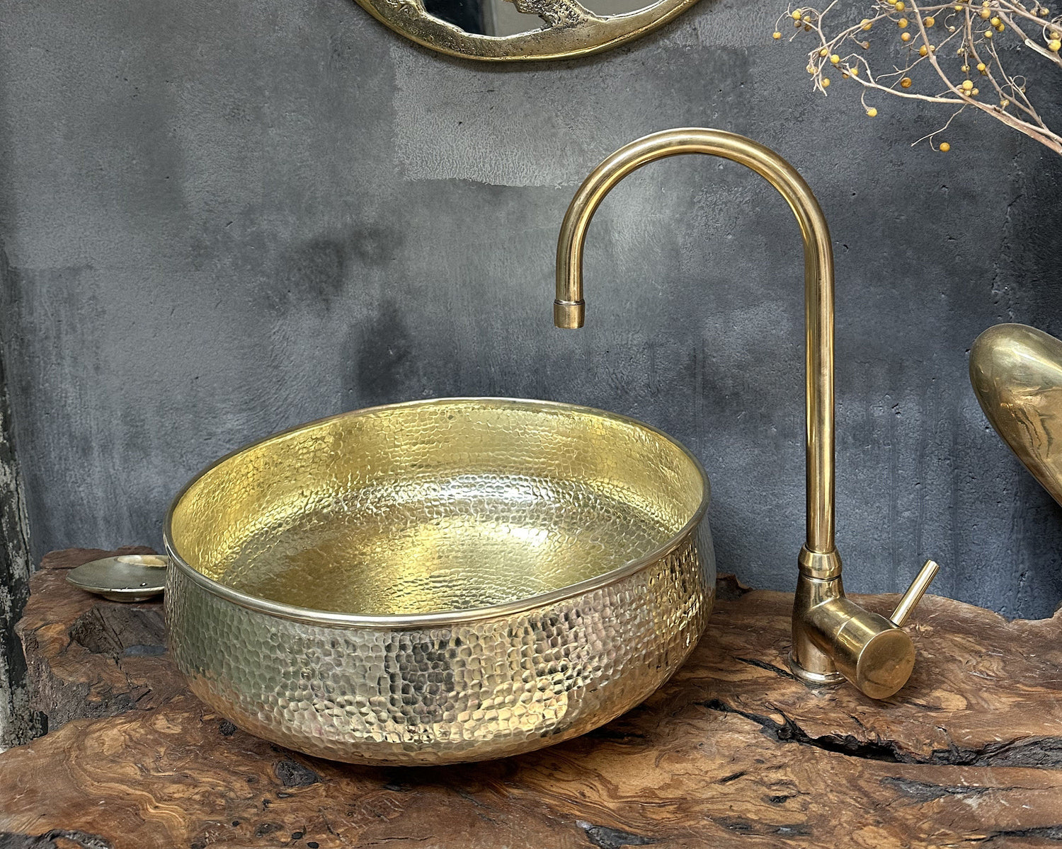 Round Hammered Brass Bathroom Sink, Round Vessel Sink Vanity