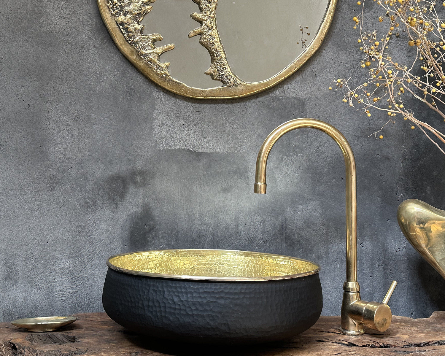 Black Brass Bathroom Sink – Round Vessel Vanity Bowl
