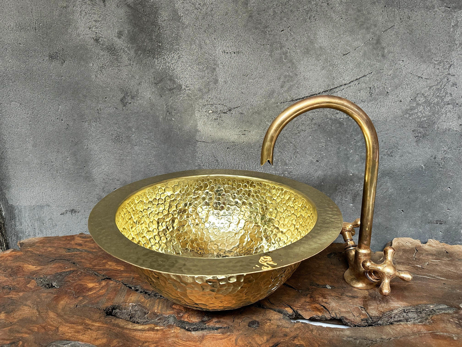 Round Brass Drop in Sink, Round Hammered Brass Bathroom Sink