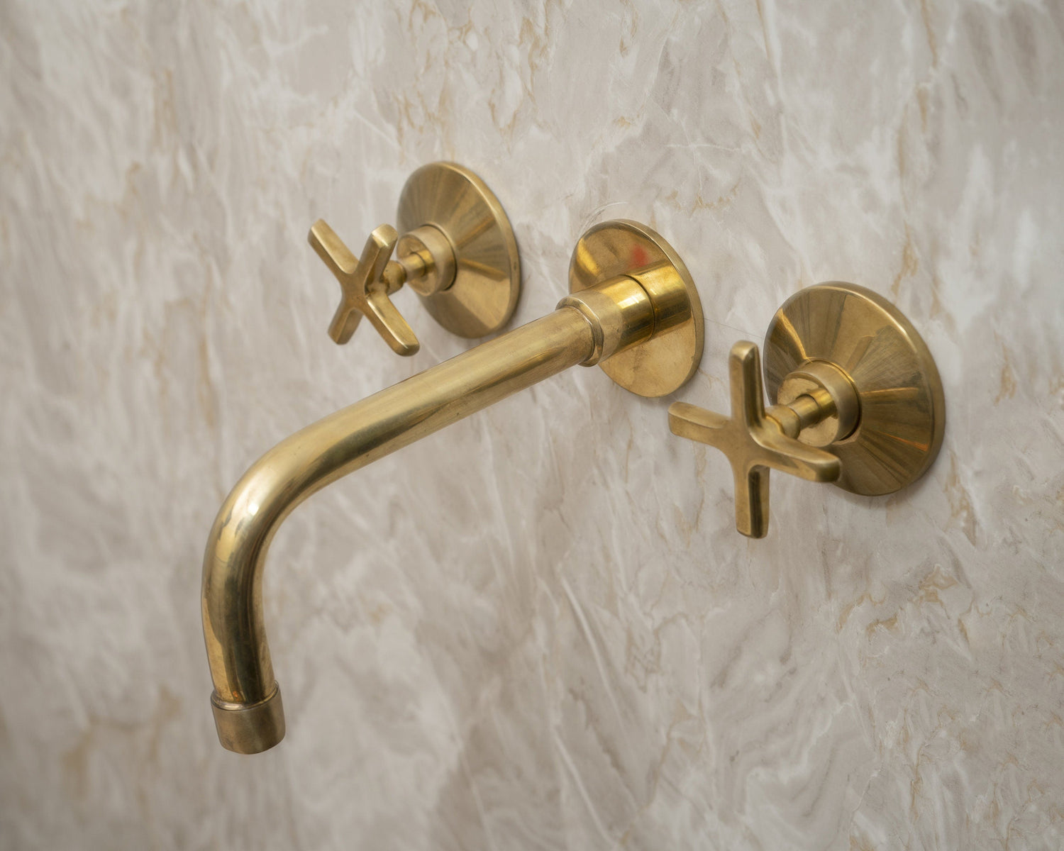 Unlacquered Brass Wall Mounted Faucet, Handcrafted Brass Bathroom Faucet, Bathroom Vanity Faucet