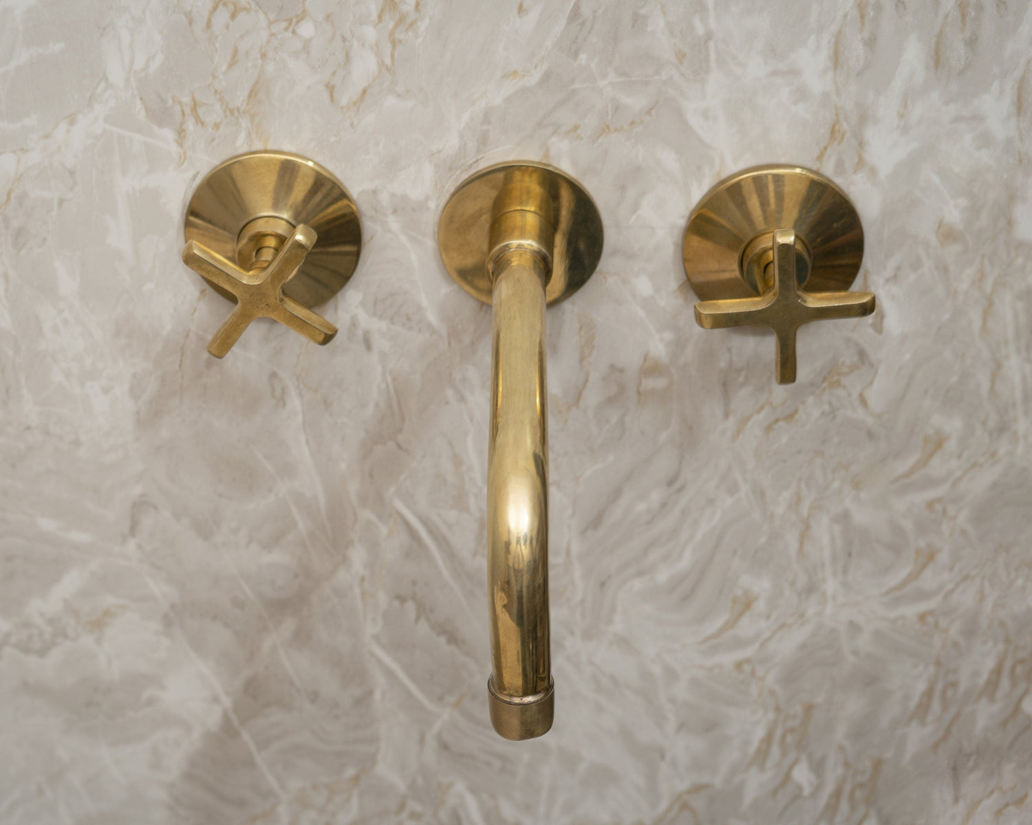 Unlacquered Brass Wall Mounted Faucet, Handcrafted Brass Bathroom Faucet, Bathroom Vanity Faucet