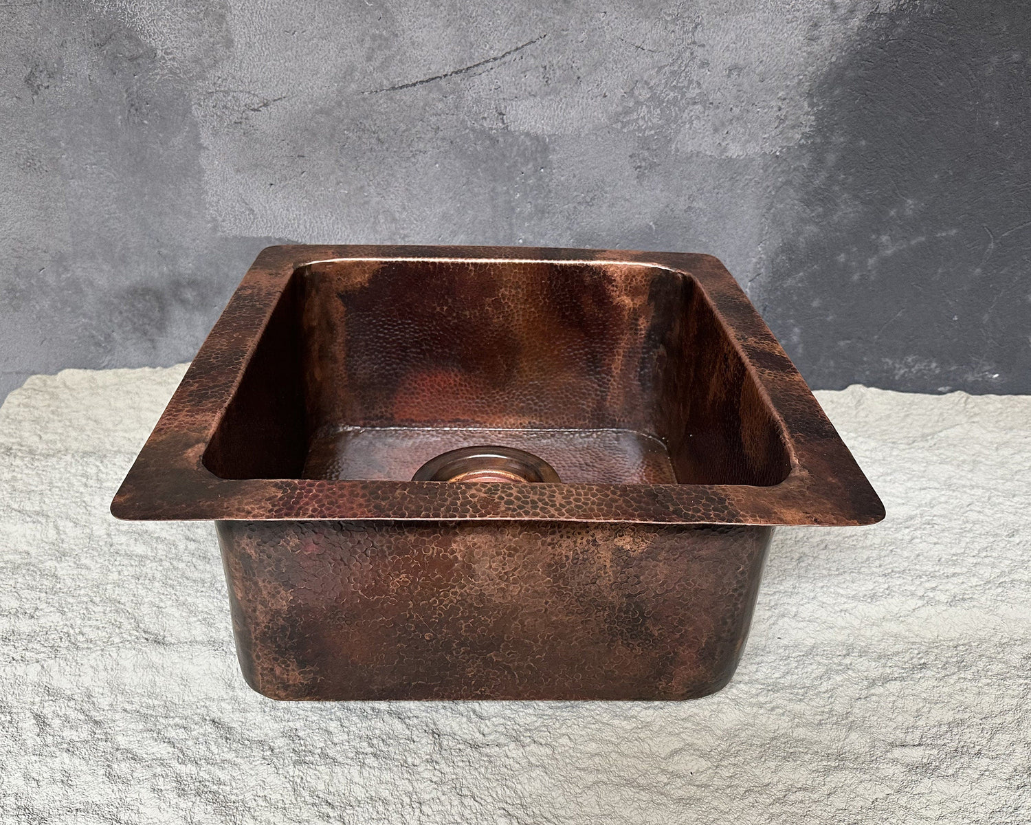 Undermount Copper Bar Sink, Aged Copper Square Kitchen Sink