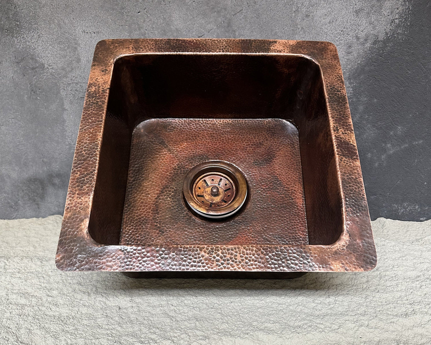 Undermount Copper Bar Sink, Aged Copper Square Kitchen Sink