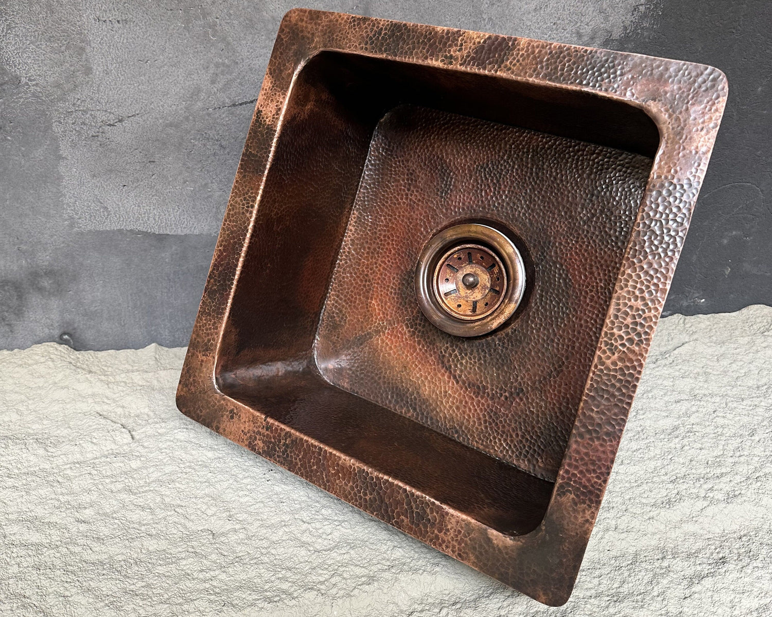 Undermount Copper Sink – Aged Square Single Basin