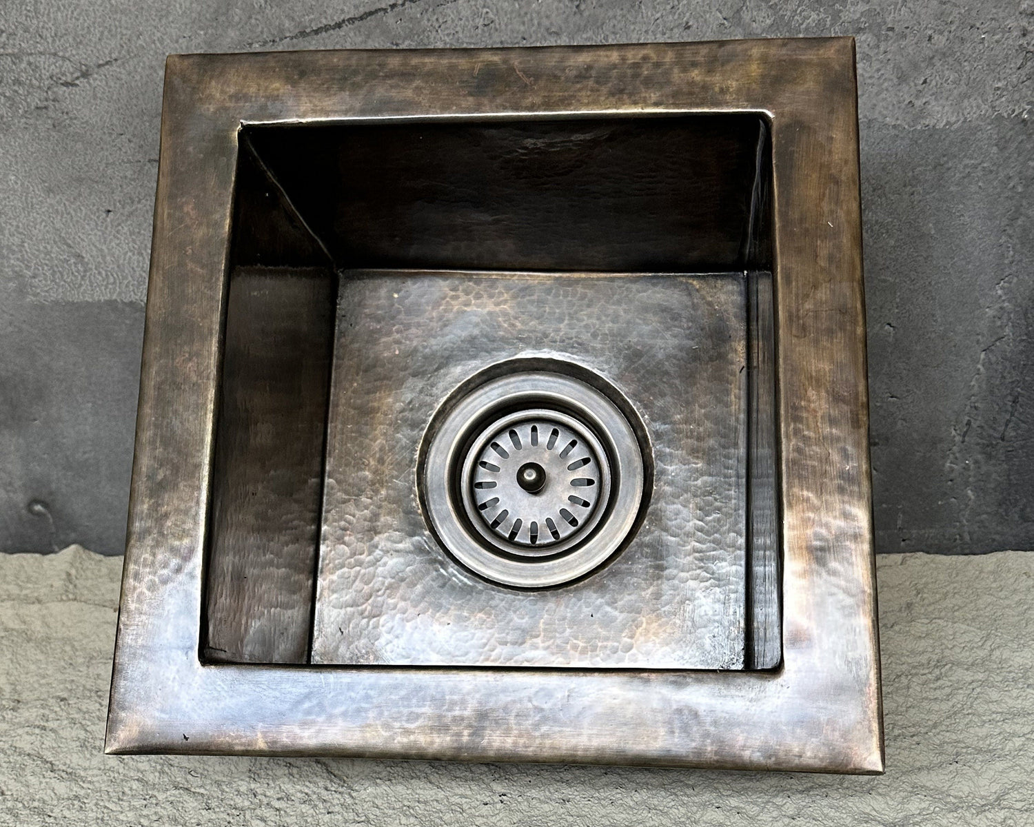 Bronze Undermount Bar Sink – Hammered Square Brass