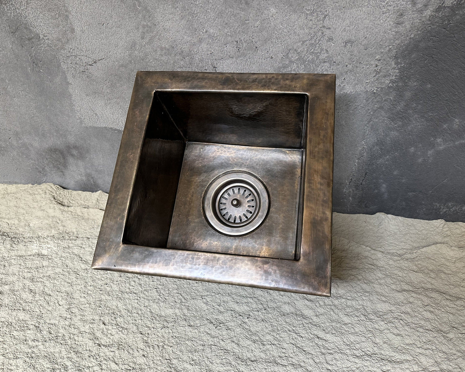 Bronze Undermount Bar Sink – Hammered Square Brass