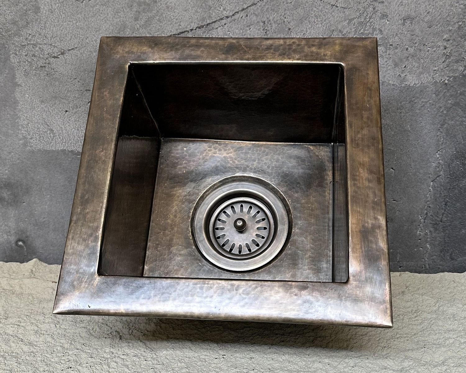 Bronze Undermount Bar Sink – Hammered Square Brass