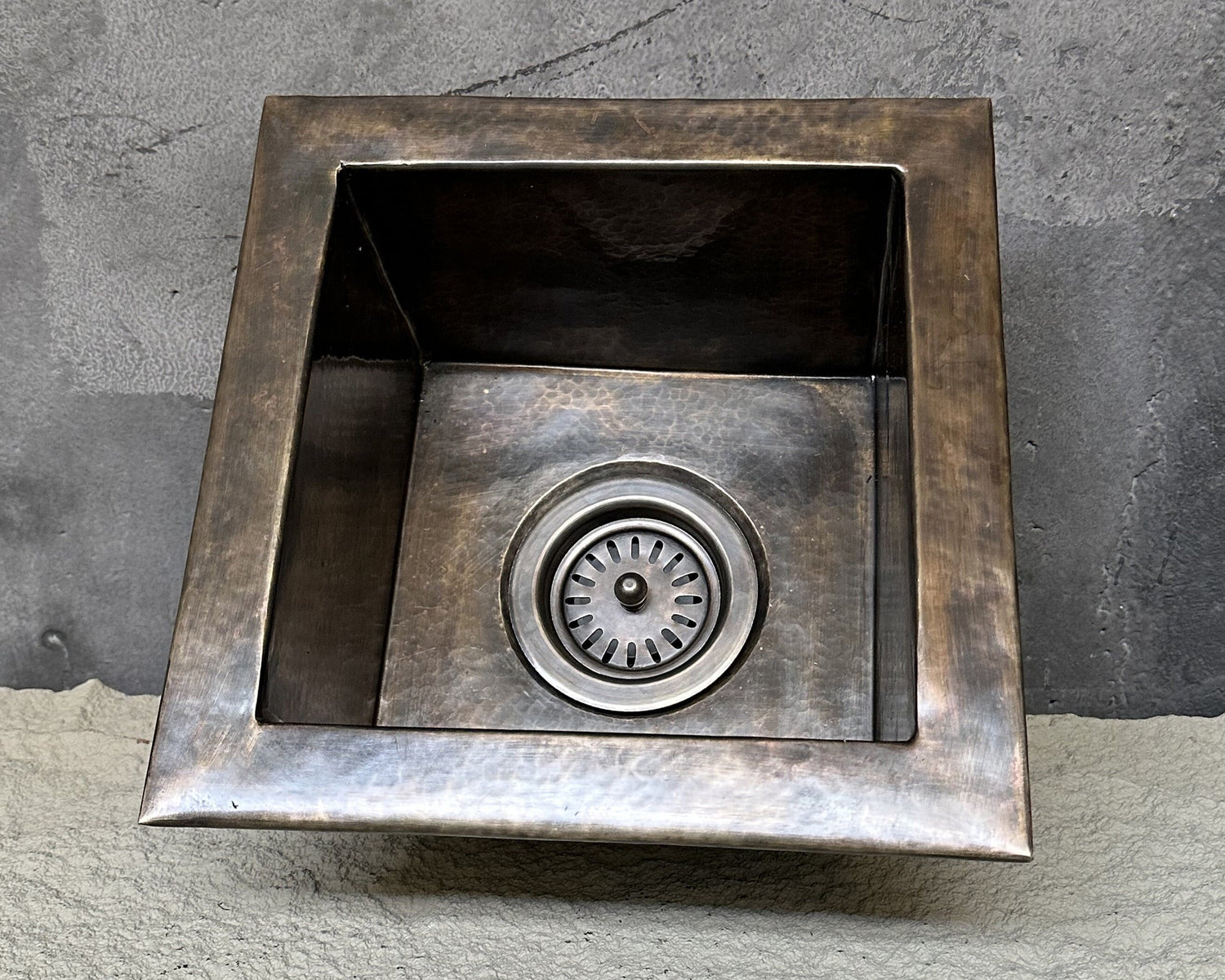 Antique Bronze Undermount Bar Sink, Hammered Brass Kitchen Prep Sink, Square Kitchen sink Including Sink Drain