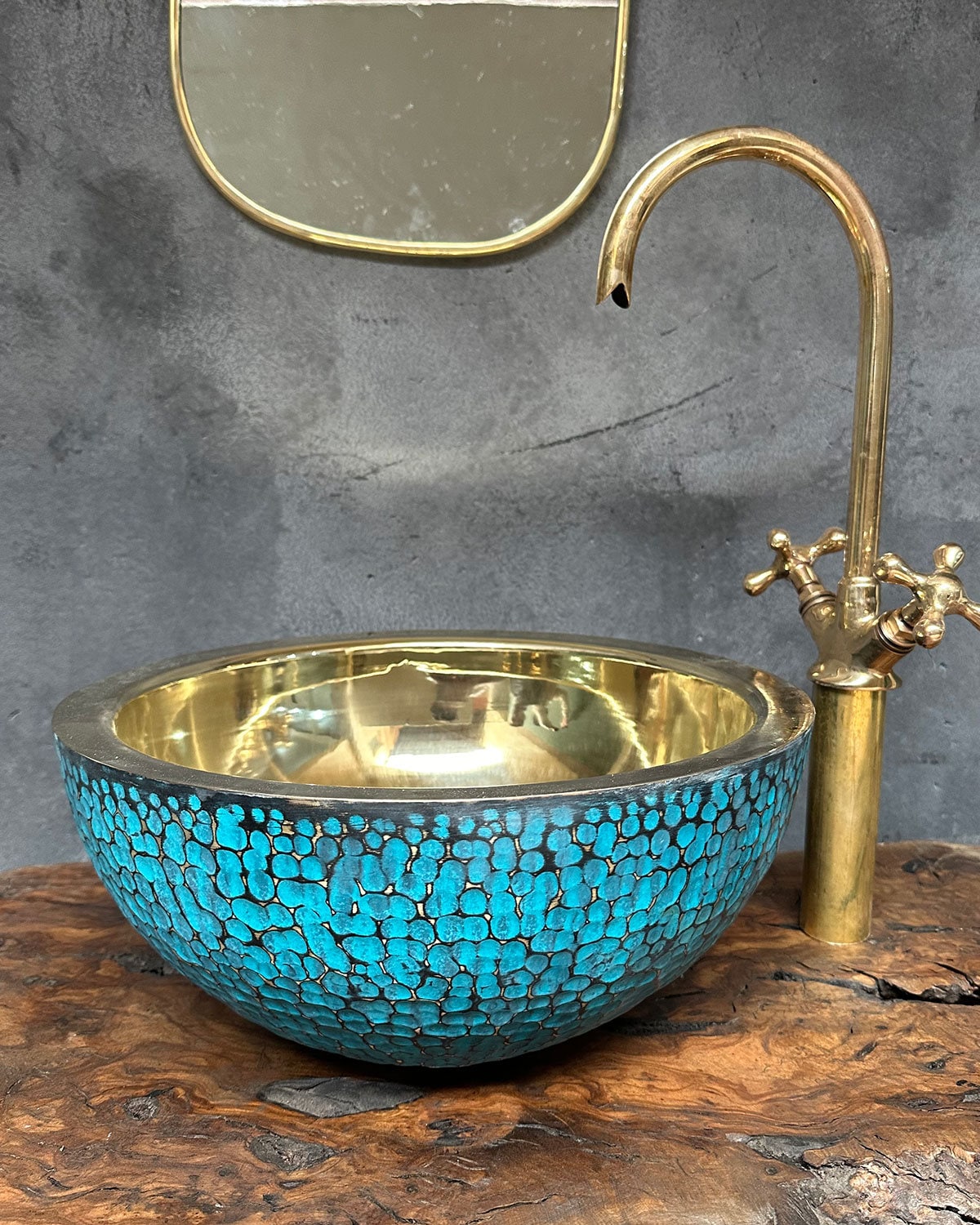 Blue Patina Brass Sink, Hammered Vessel Sink for Bathroom
