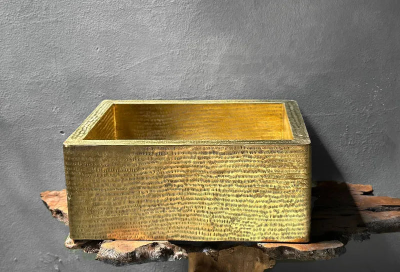 Hammered Brass Farmhouse Sink, Solid Unlacquered Basin