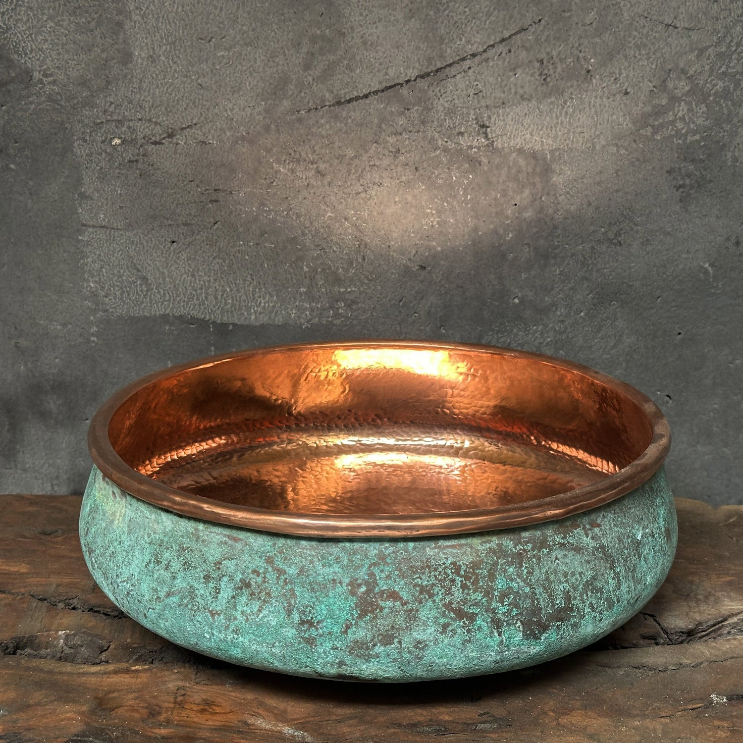Green Patina Copper Sink – Oxidized Vessel for Bathroom