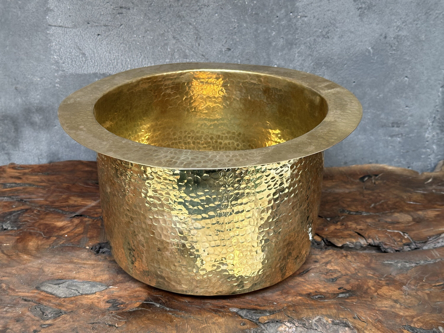 Unlacquered Brass Bar Sink – Hammered Round with Drain