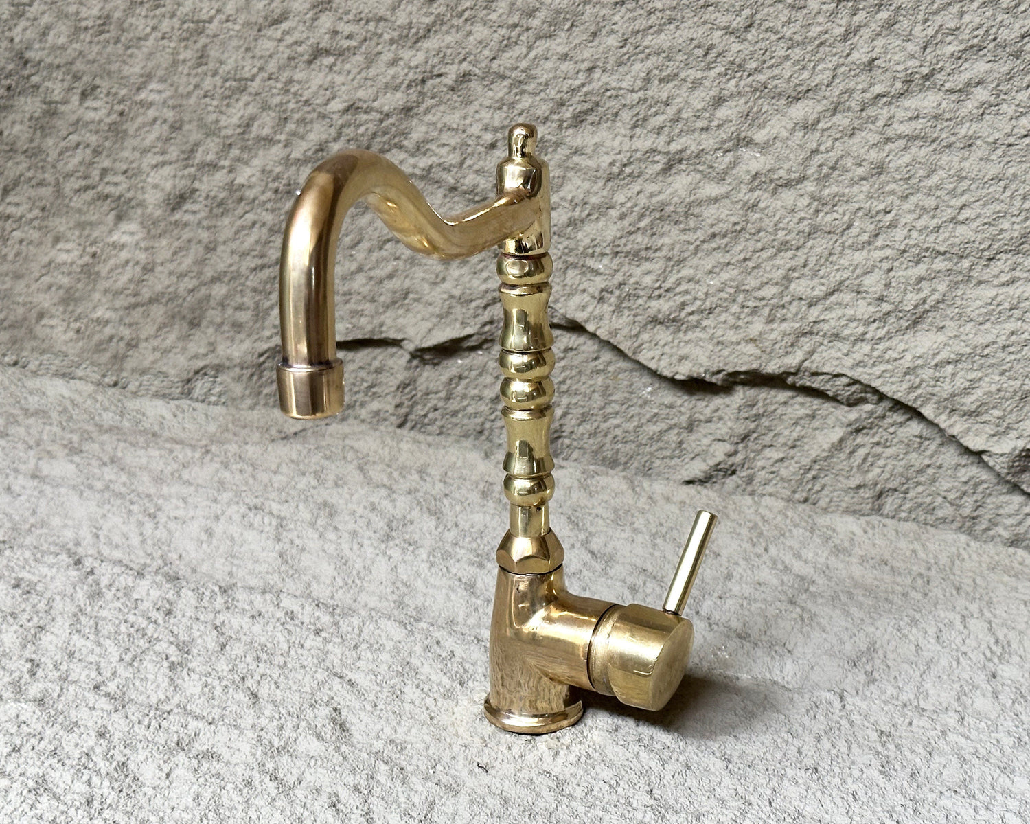 Unlacquered Brass Bathroom Sink Faucet, Solid Brass Mixer Faucet, Single Handle Deck Mount Faucet