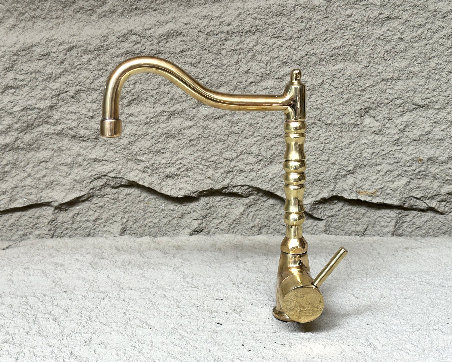 Unlacquered Brass Bathroom Sink Faucet, Solid Brass Mixer Faucet, Single Handle Deck Mount Faucet