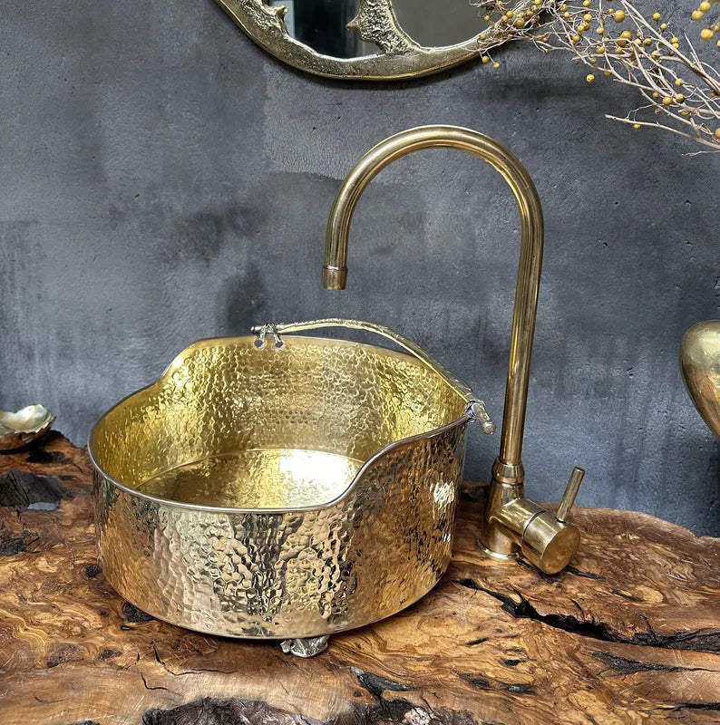 Solid Brass Vessel Sink – Hammered Bathroom Wash Basin