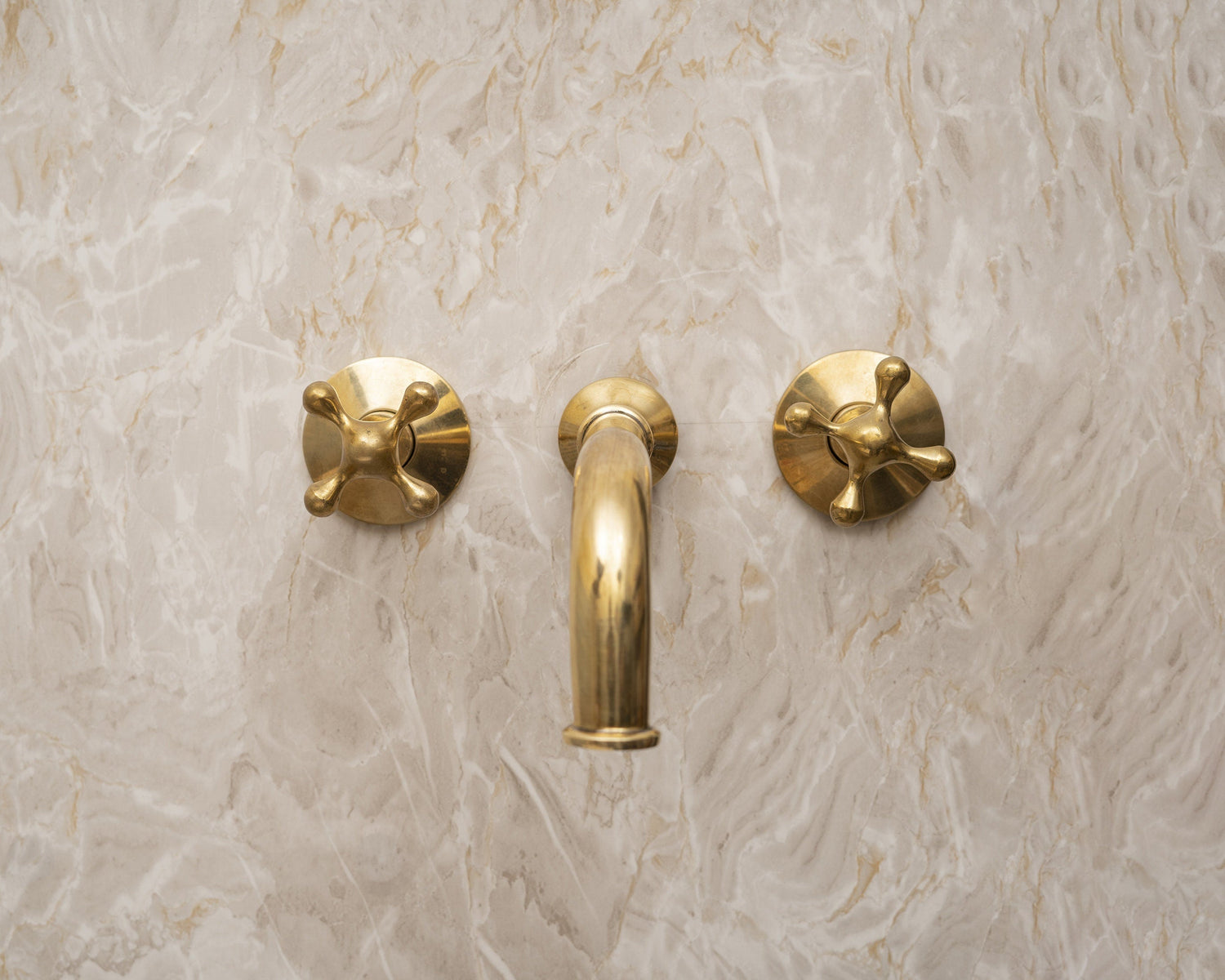 Unlacquered Brass Wall Mounted Faucet, Handcrafted Bathroom Sink Faucet, Bathroom Faucet With Cross Handles