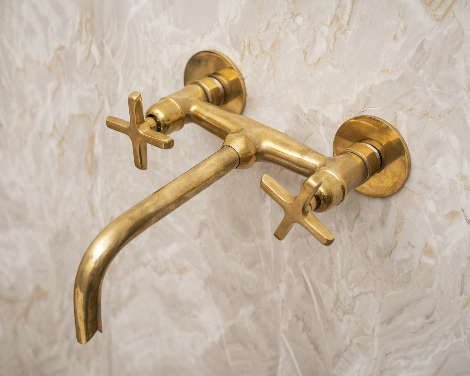 Unlacquered Brass Bathroom Sink Faucet, Solid brass Wall Mounted Faucet, Wall Mount Tub Filler Faucet