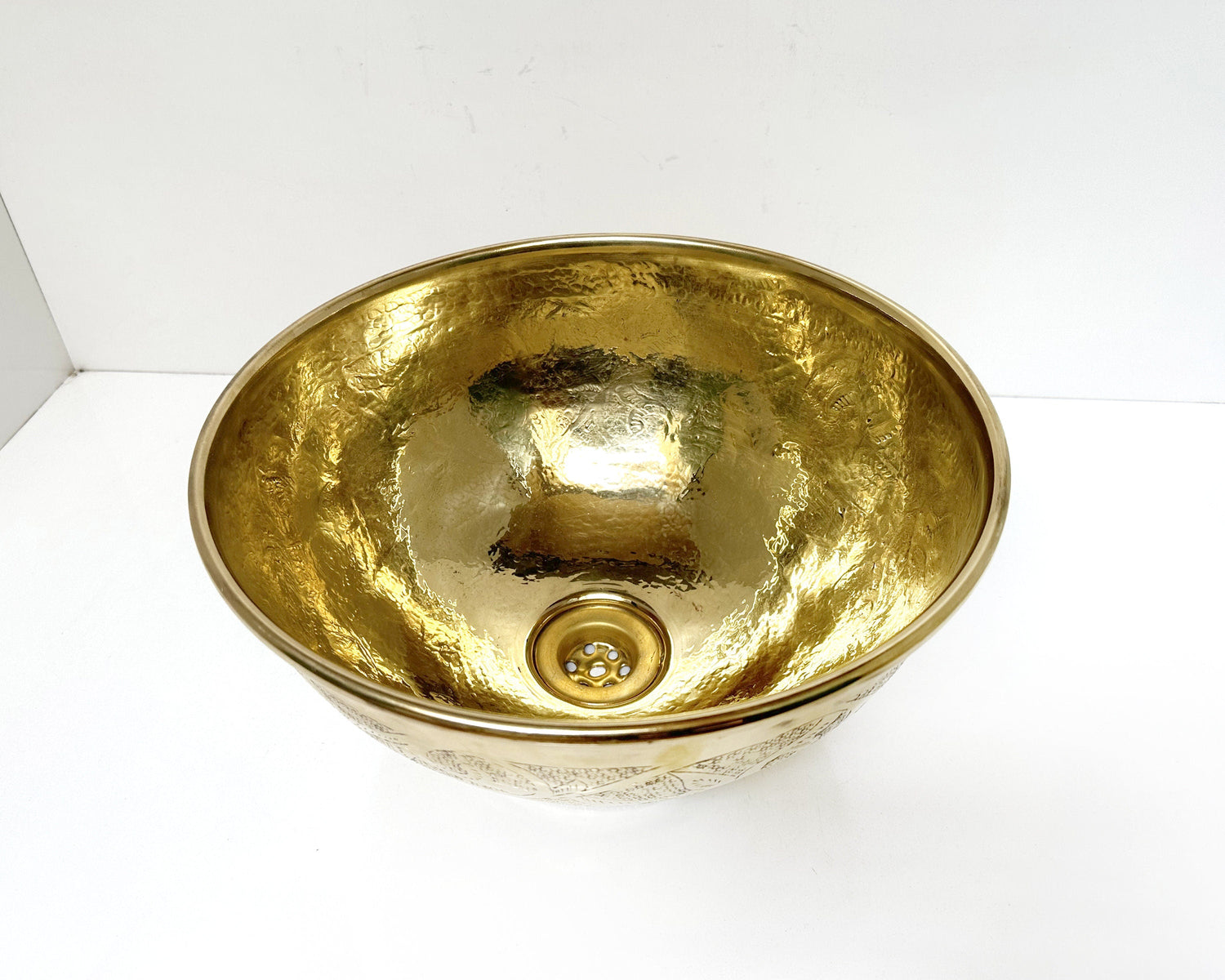 Engraved Unlacquered Brass Bathroom Vessel Sink