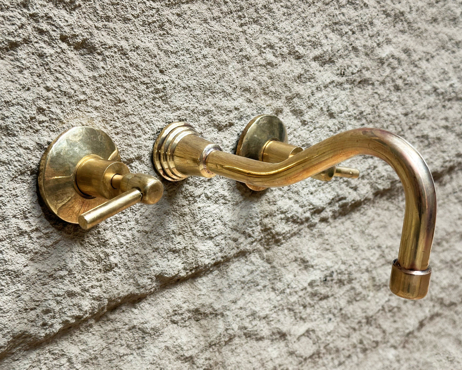 Solid Brass Wall Mounted Faucet, Unlacquered Brass Bathroom Faucet